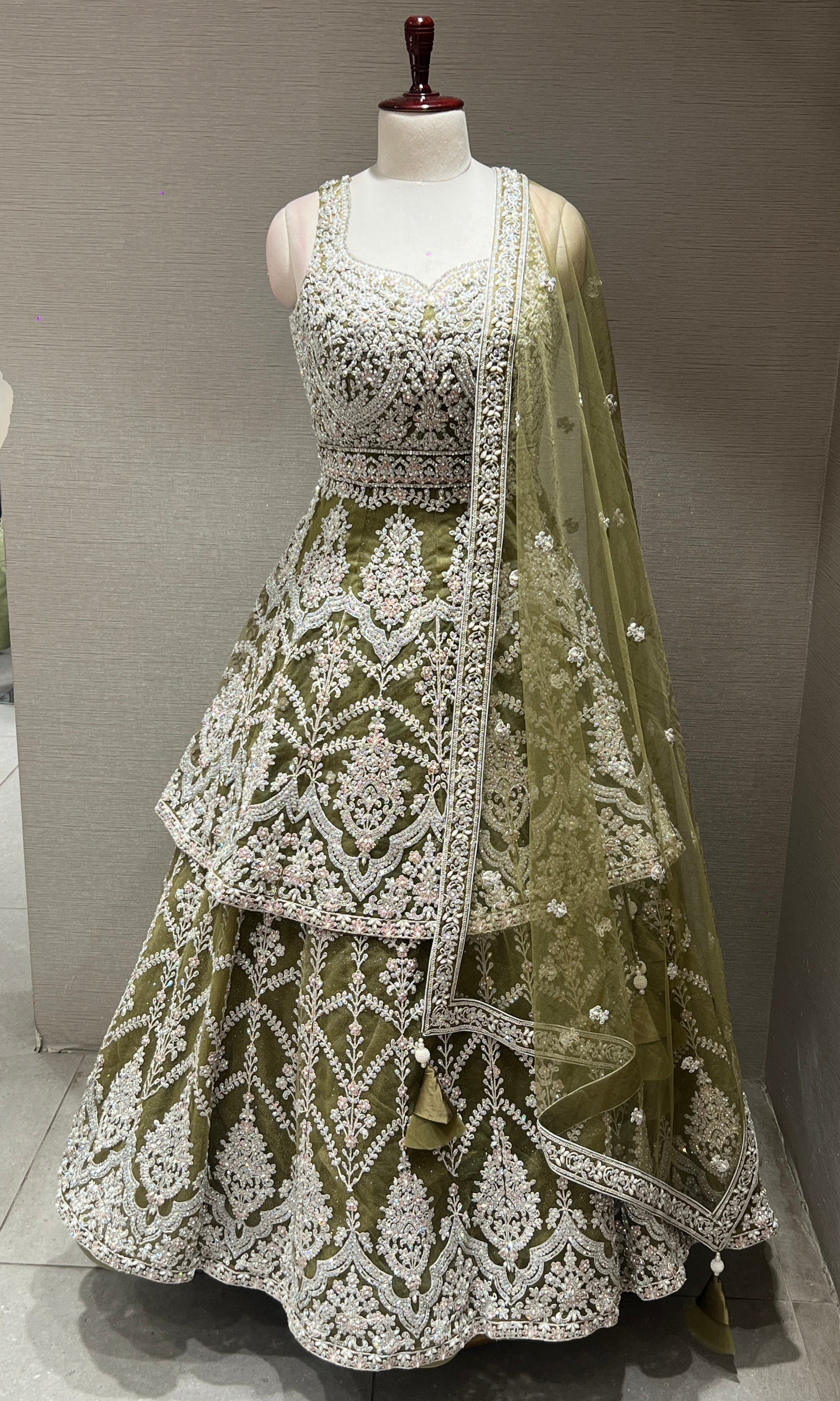 Mint Green Layered Peplum Lehenga Set