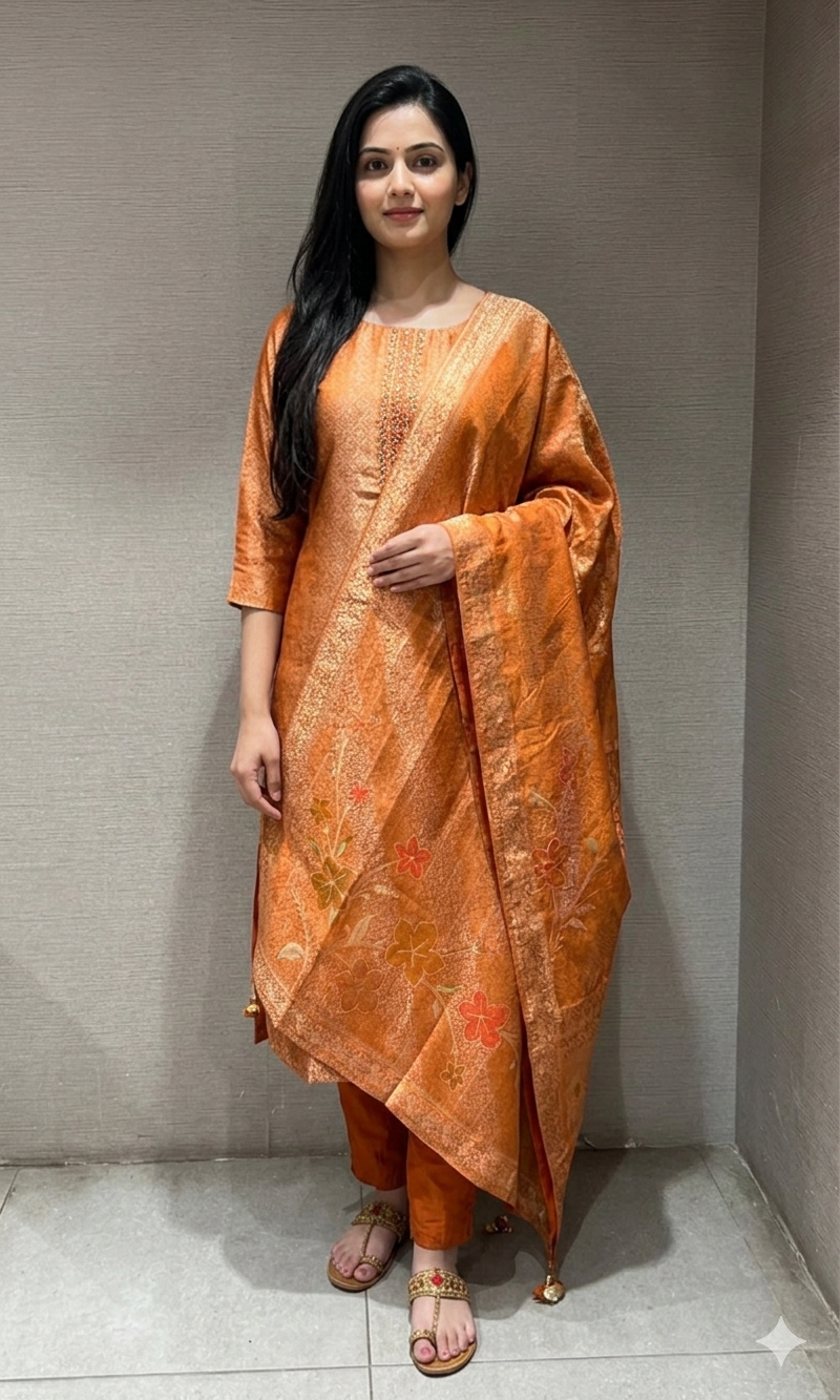 RUST GOLDEN Brocade Kurta Set