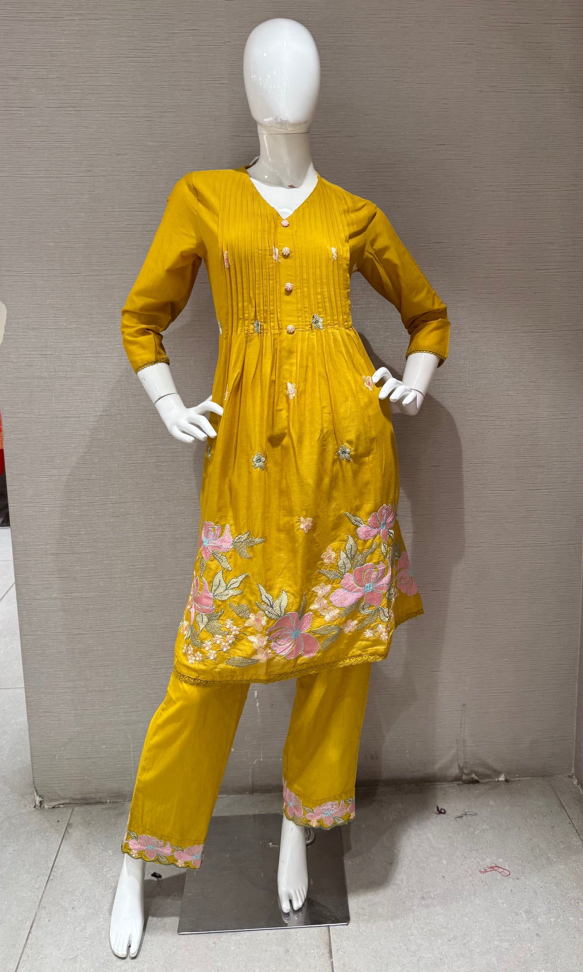 Yellow Floral SILK Chanderi kurta Set
