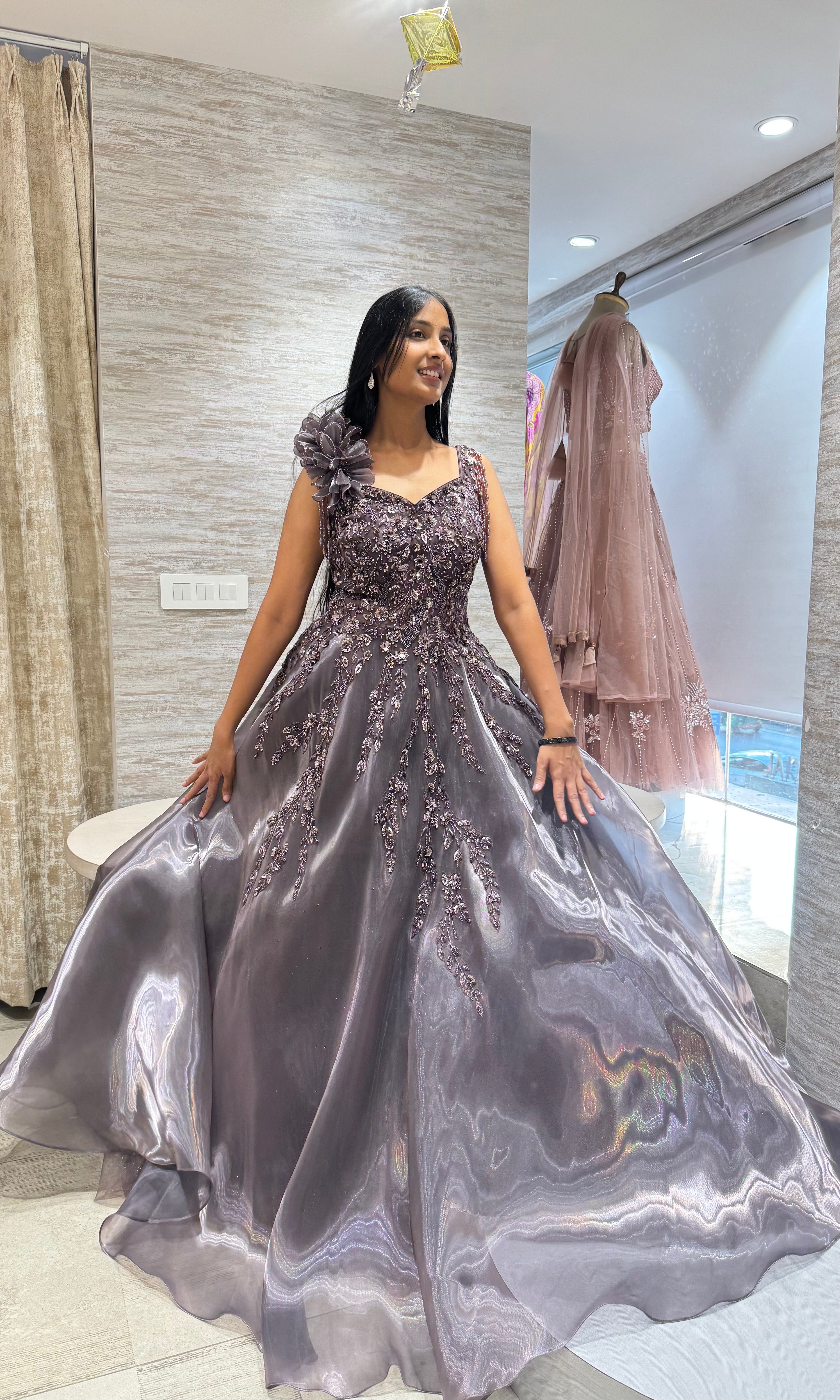 Purple FLORAL Embellished Gown