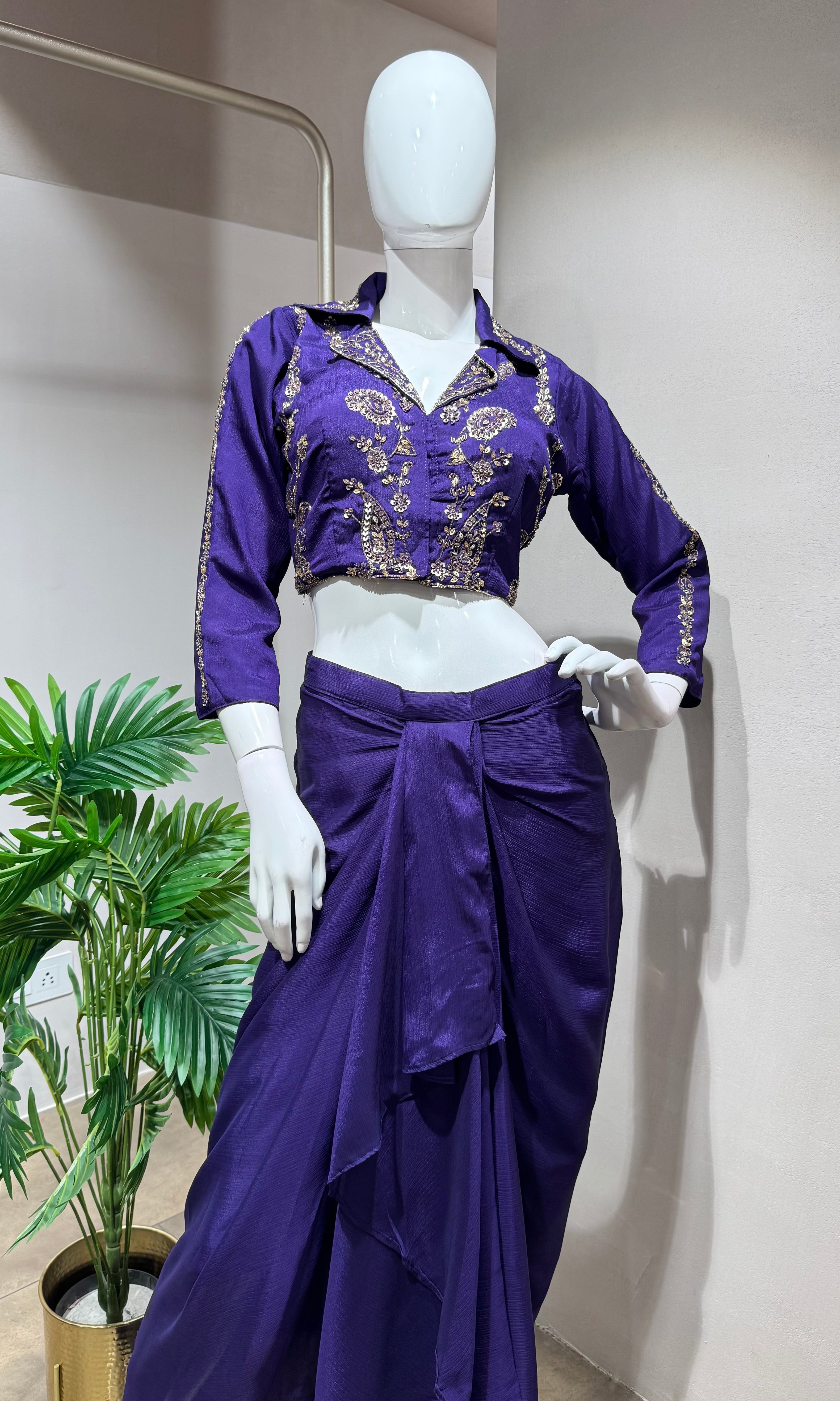 PURPLE DRAPE SKIRT WITH BLOUSE