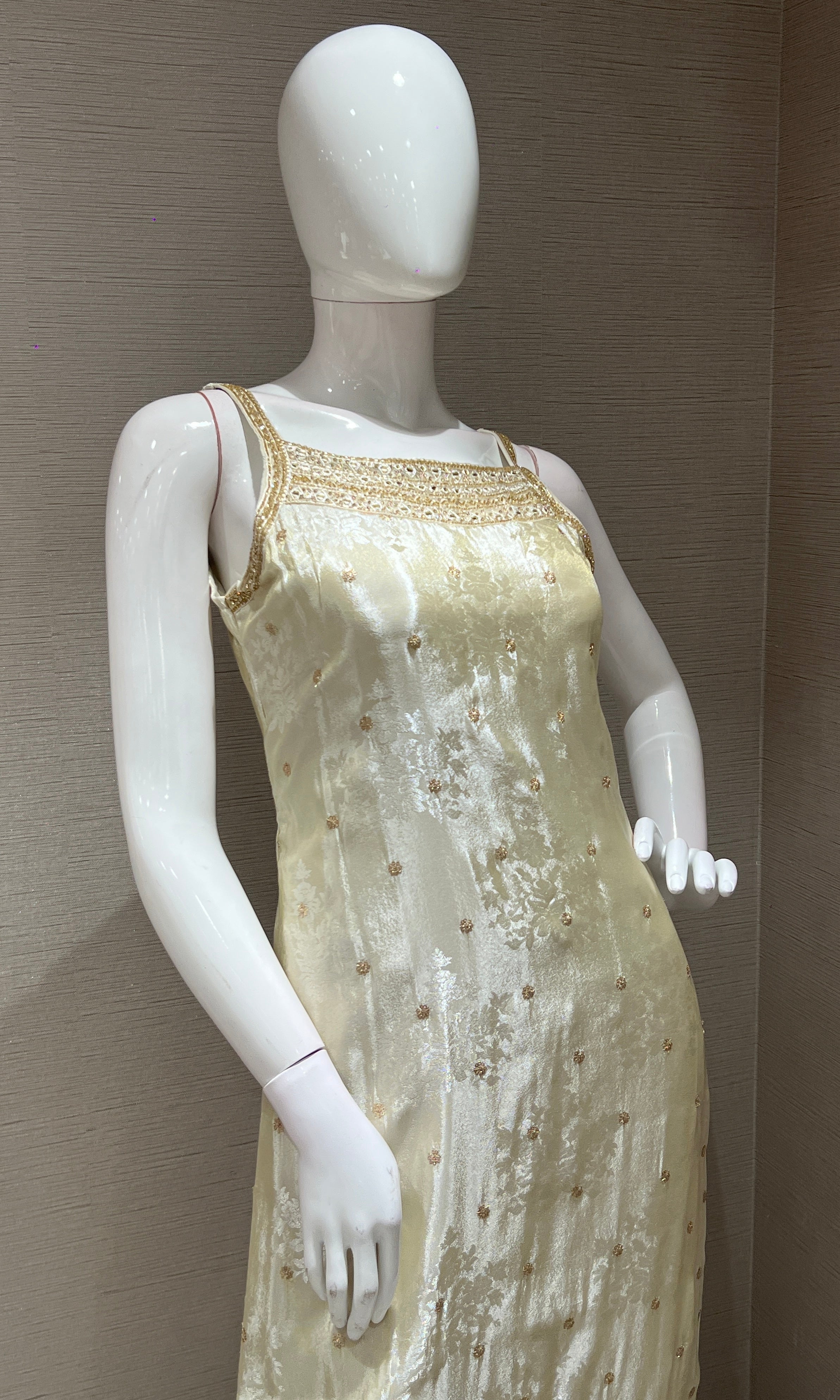 cream and gold embroidered kurta set