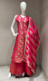pink and Gold Banarasi Silk Anarkali Set with Dupatta