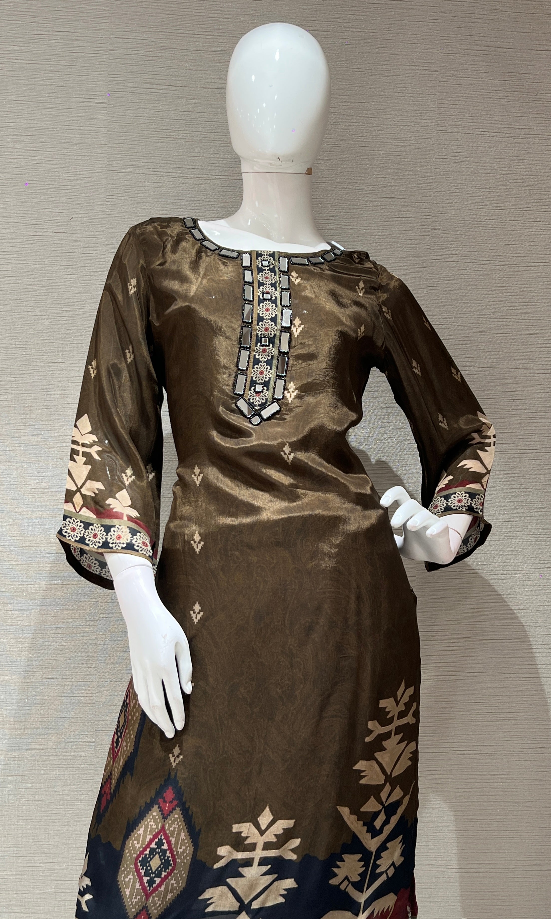 Brown ETHNIC PRINTED kurta set