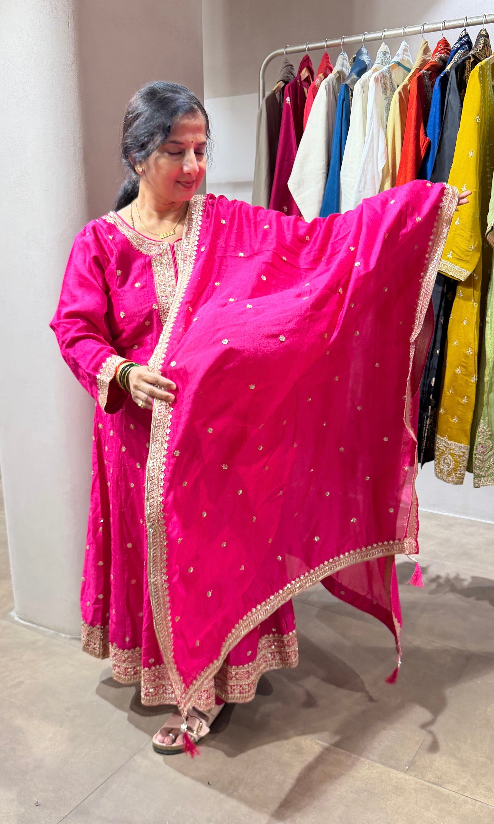 Pink Silk Embroidered Anarkali Set