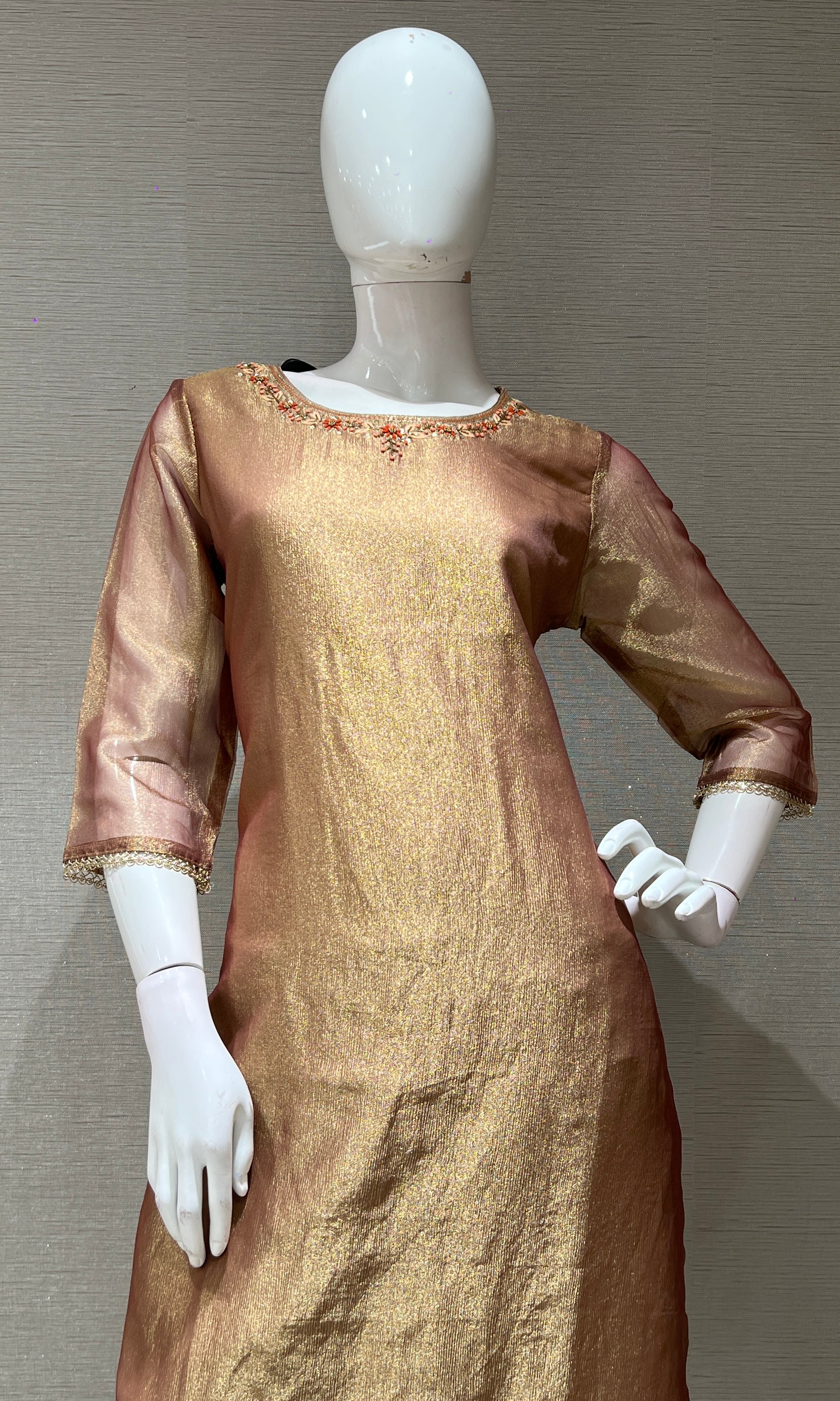 LIGHT BROWN KURTA SET WITH LOTUS PRINT DUPATTA