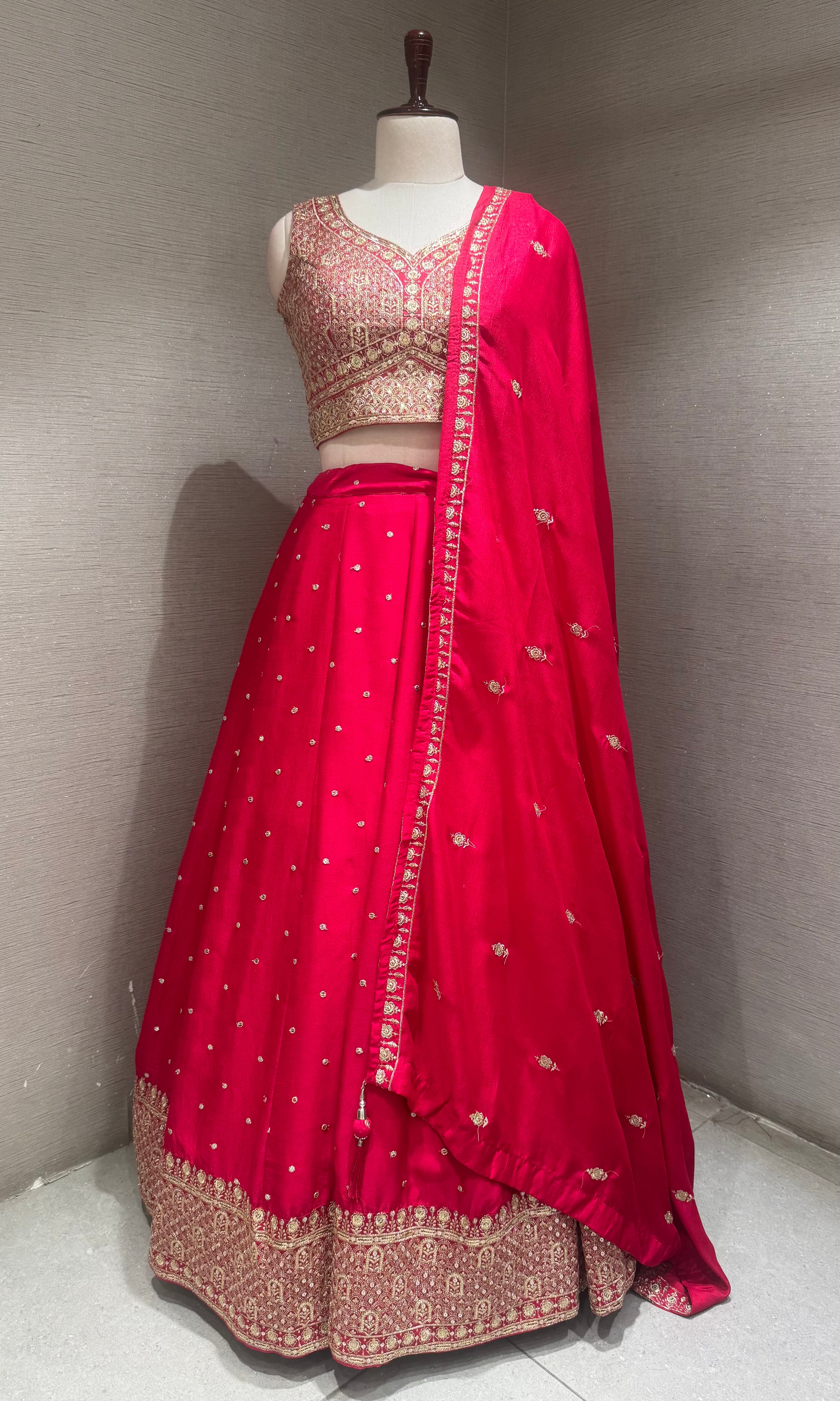 Rani Raw Silk Lehenga with Heavy Zari Border