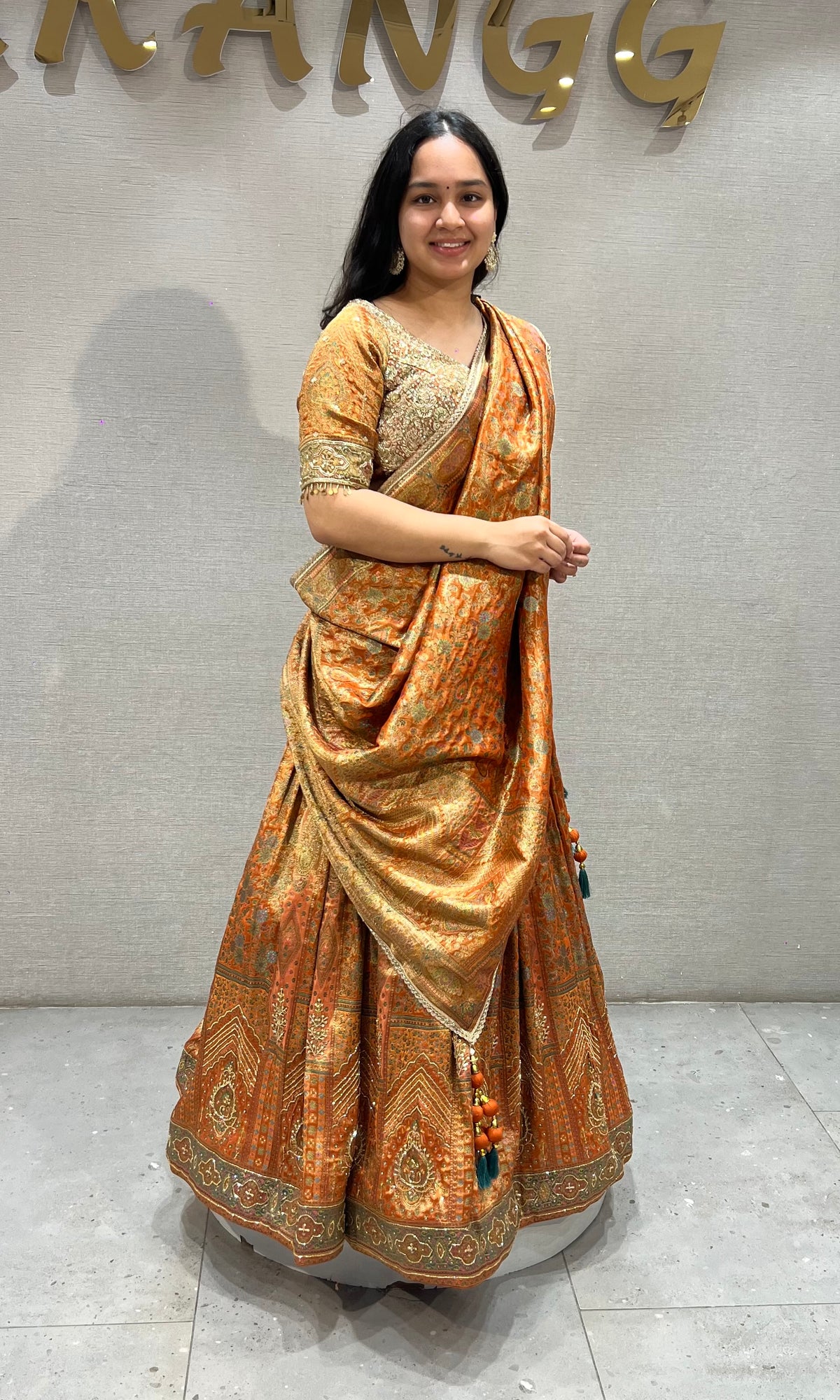Rust Orange & Gold Embroidered Lehenga Set