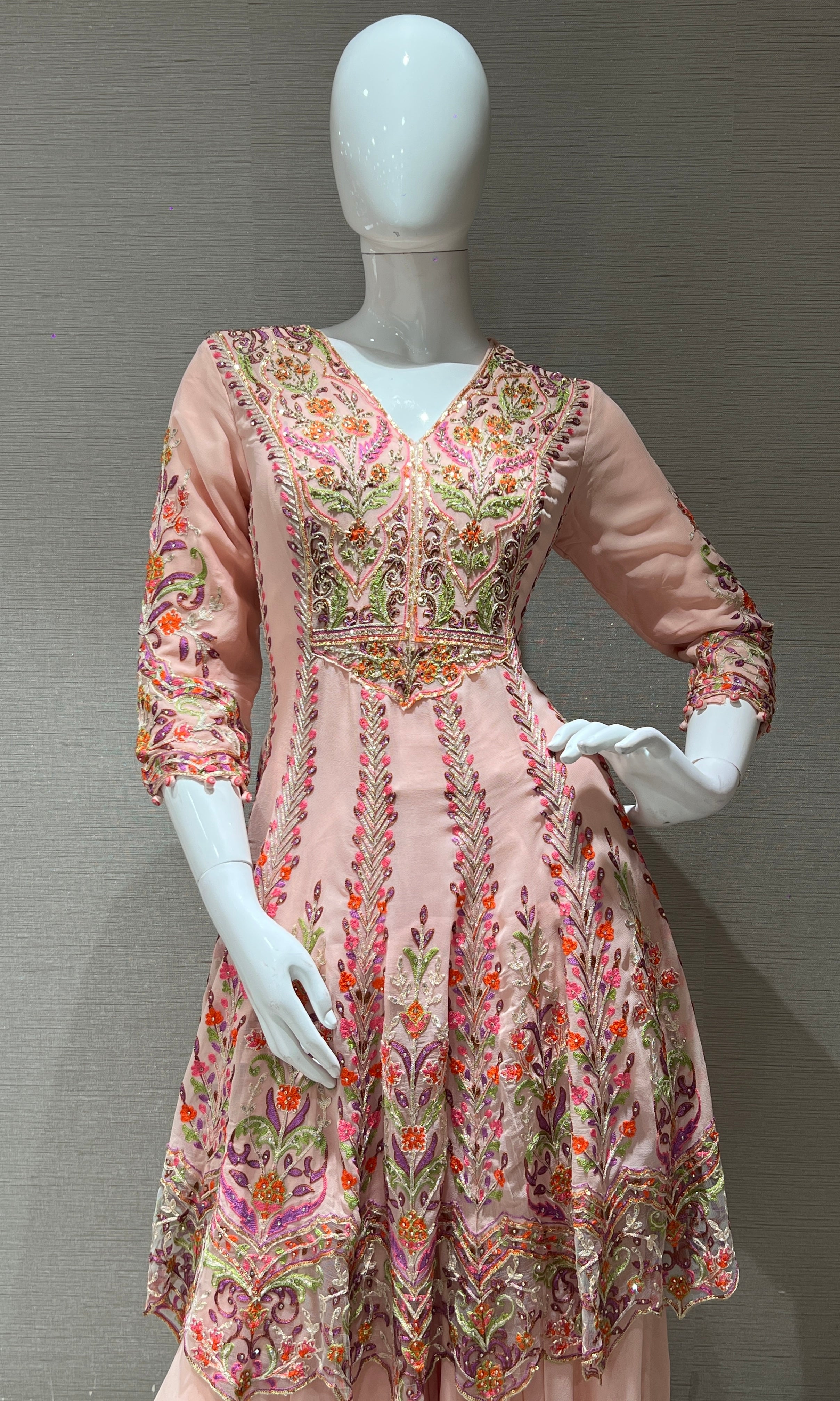 Peach Embroidered Sharara Palazzo