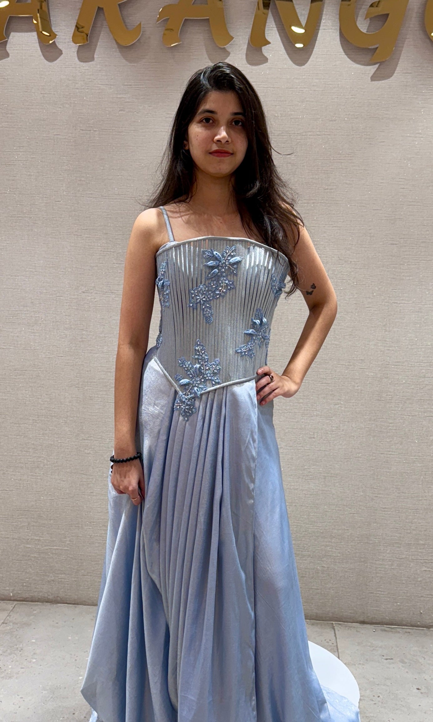 Light blue Floral Corset Draped Gown