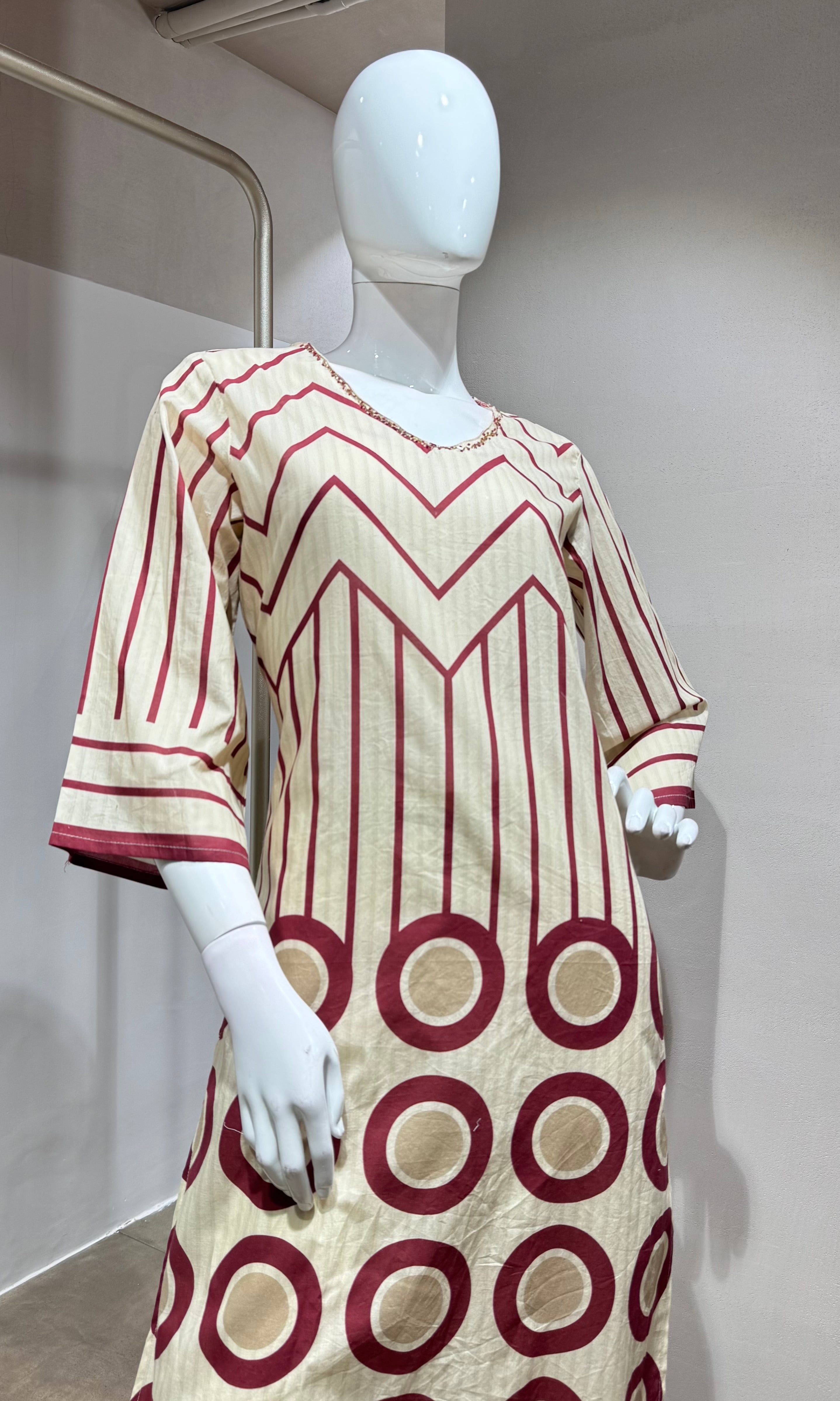 Pink Geometric digital pattern kurti with pants
