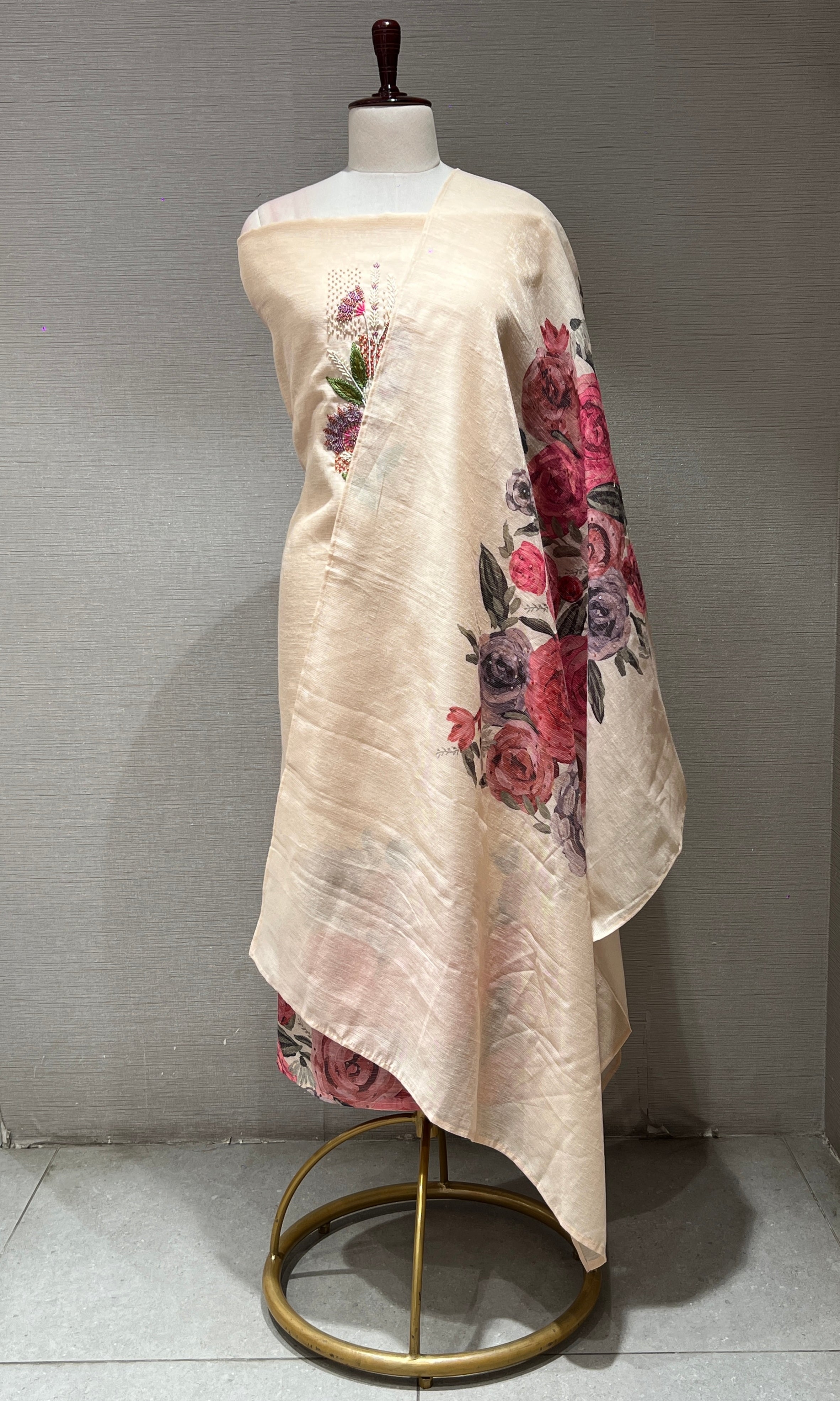 Cream FLORAL dress material