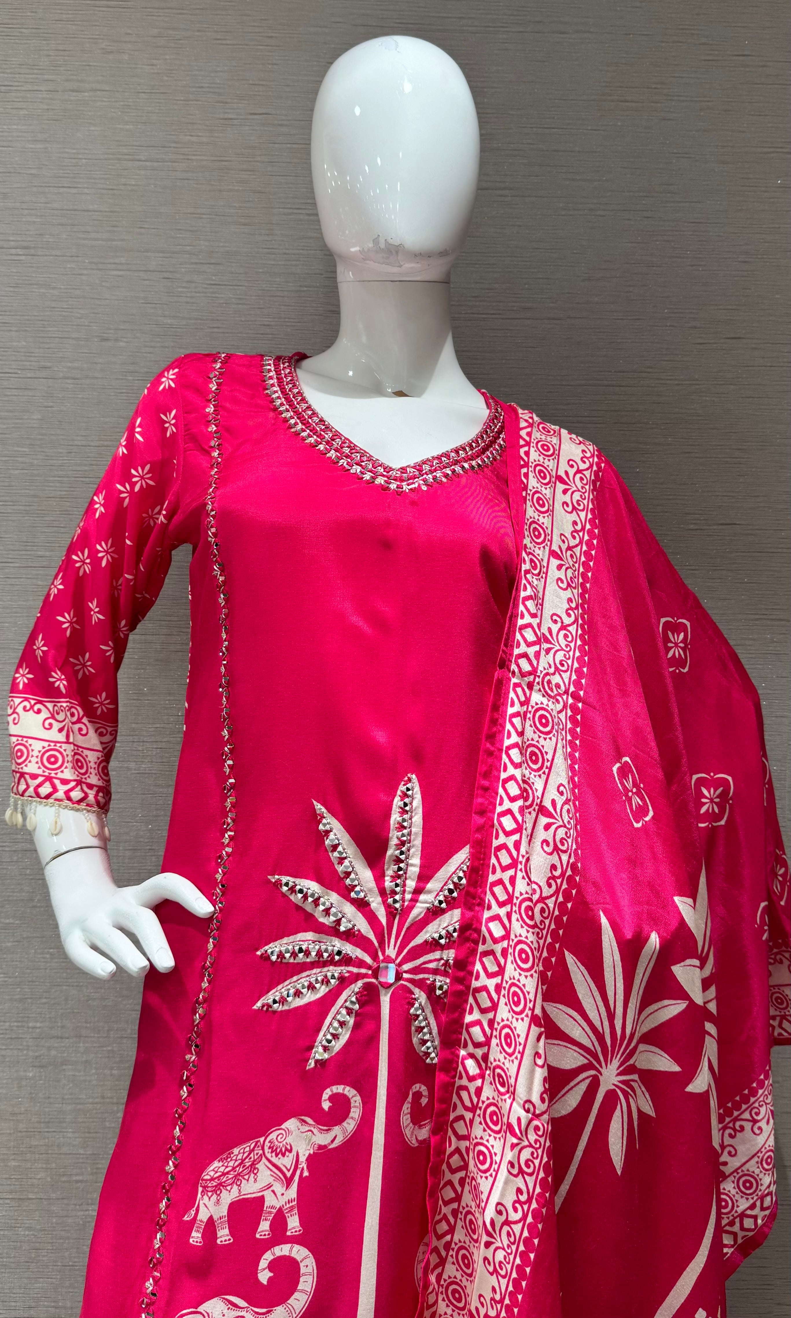 Rani Silk Elephant Motif Kurta Set