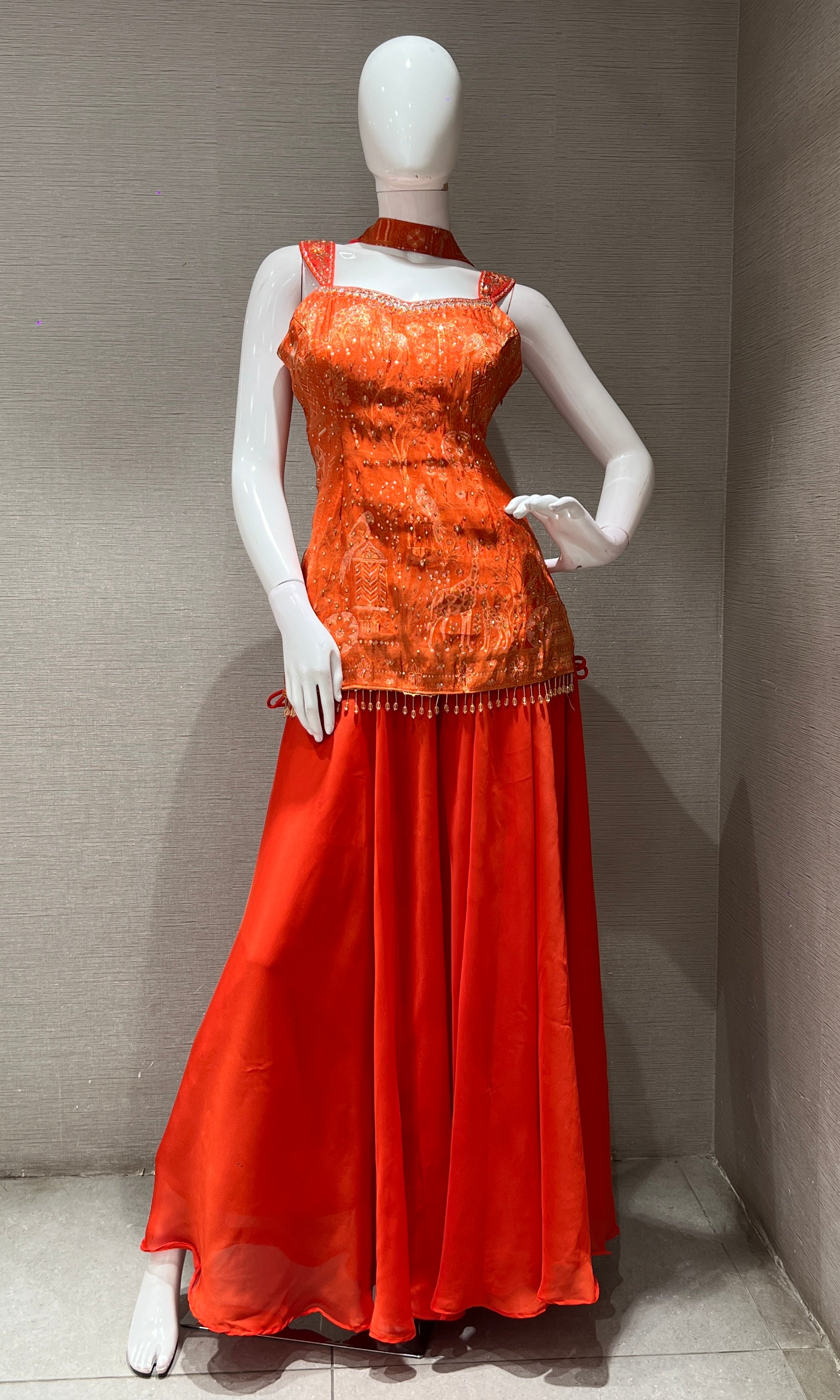 RADIENCE Orange PEPLUM SHARARA SET
