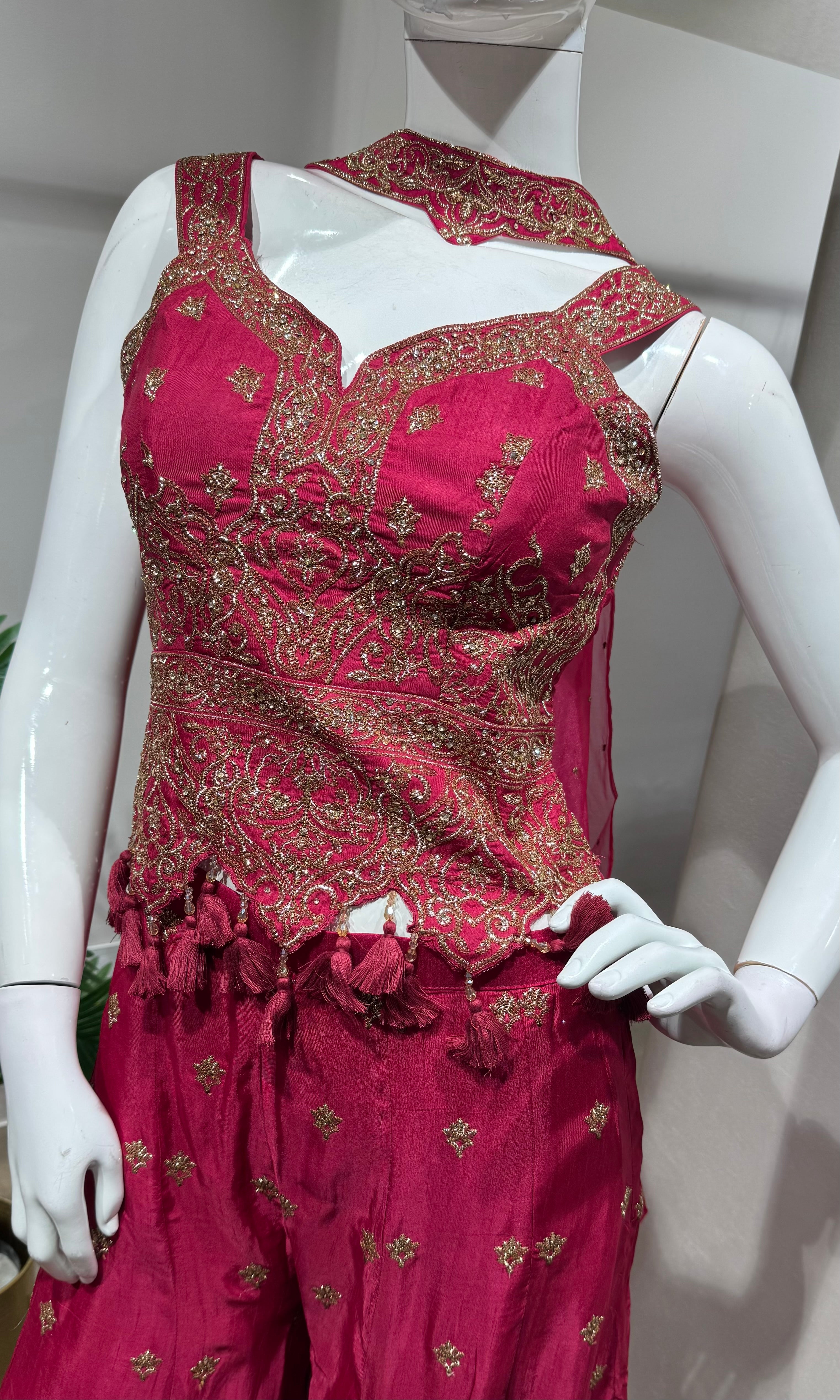 Pink Embroidered Peplum & Palazzo Ensemble