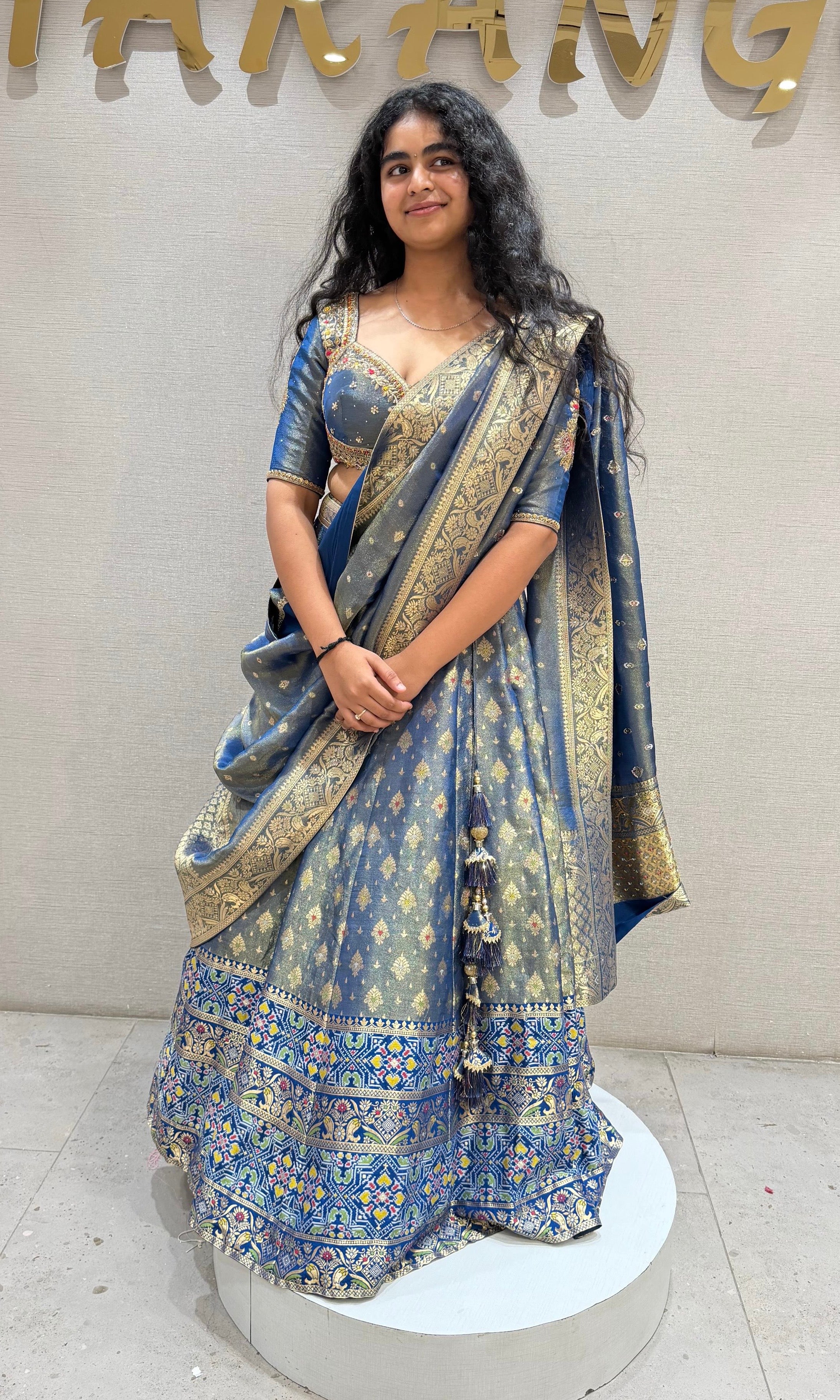 BLUE FLORAL BANARASI ETHNIC LEHENGA