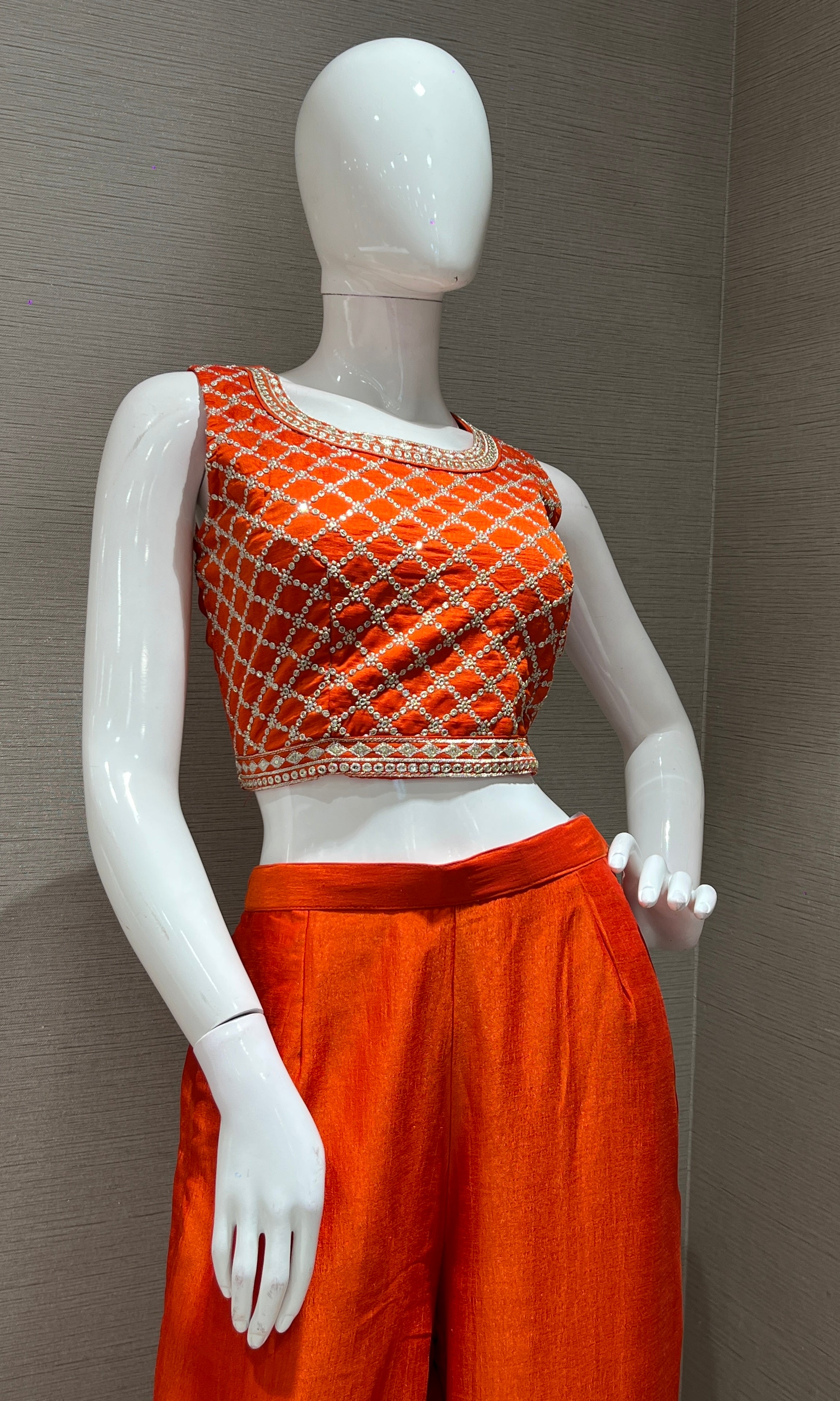 Orange EMBROIDERED JACKET STYLE PALAZOO SET