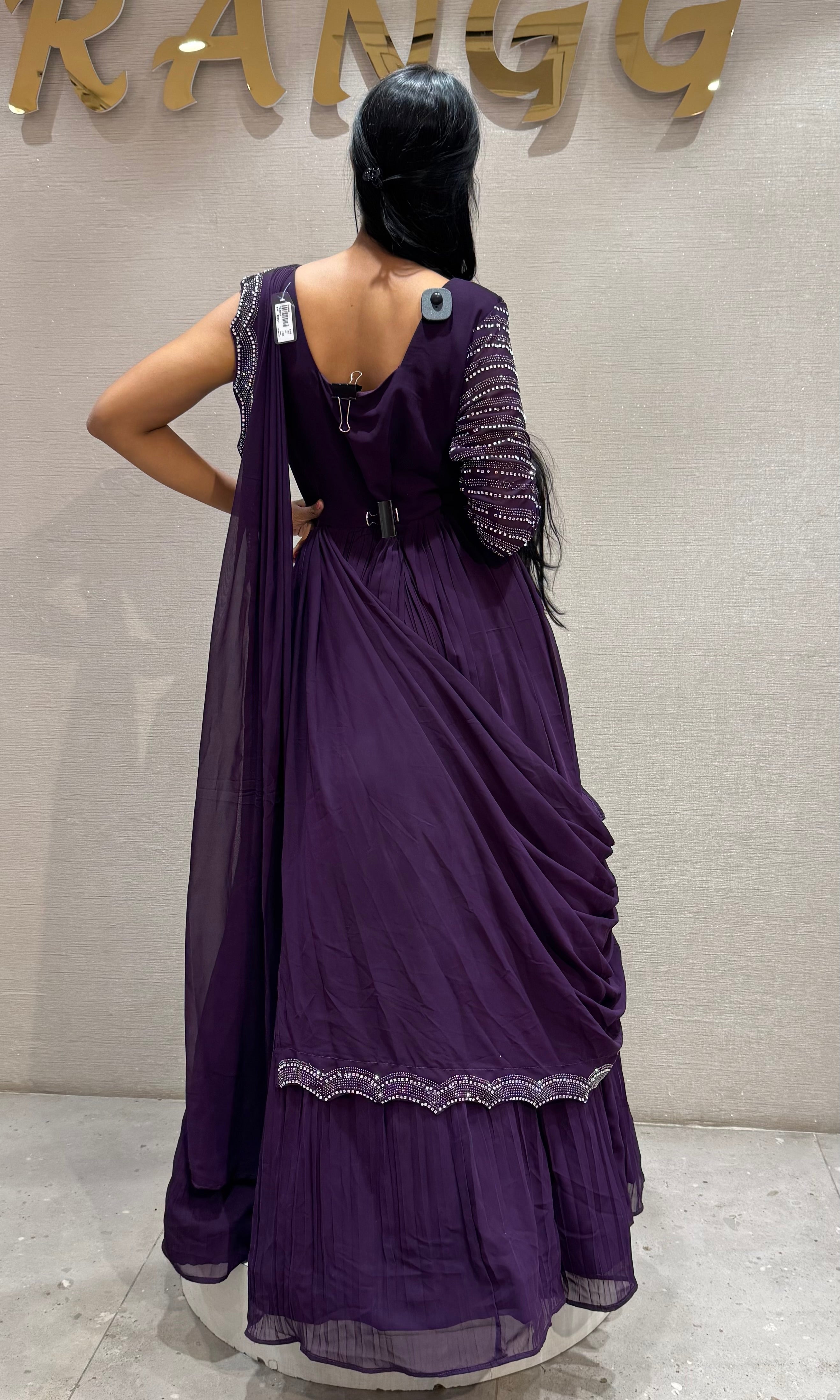 Wine Embellished Floor-Length Anarkali Gown