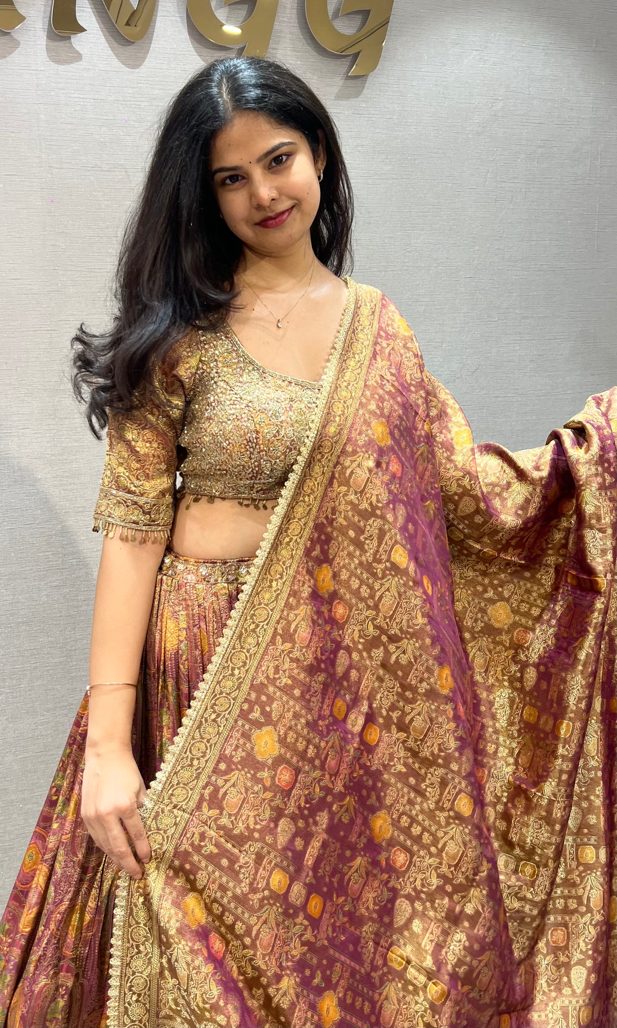 Golden Terracotta banarasi Silk Lehenga with dupatta