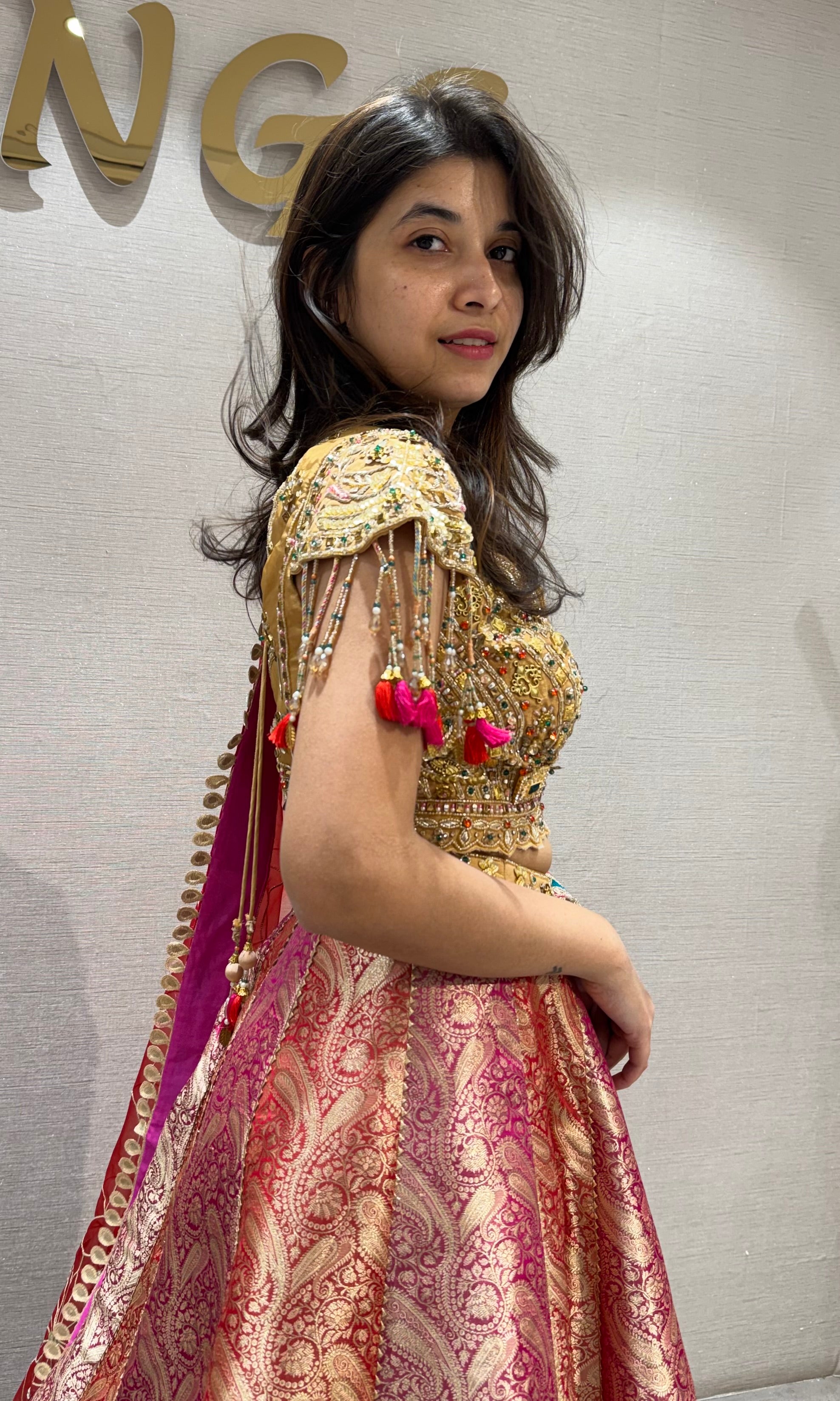 Multicolor Embroidered Banarasi Silk Lehenga