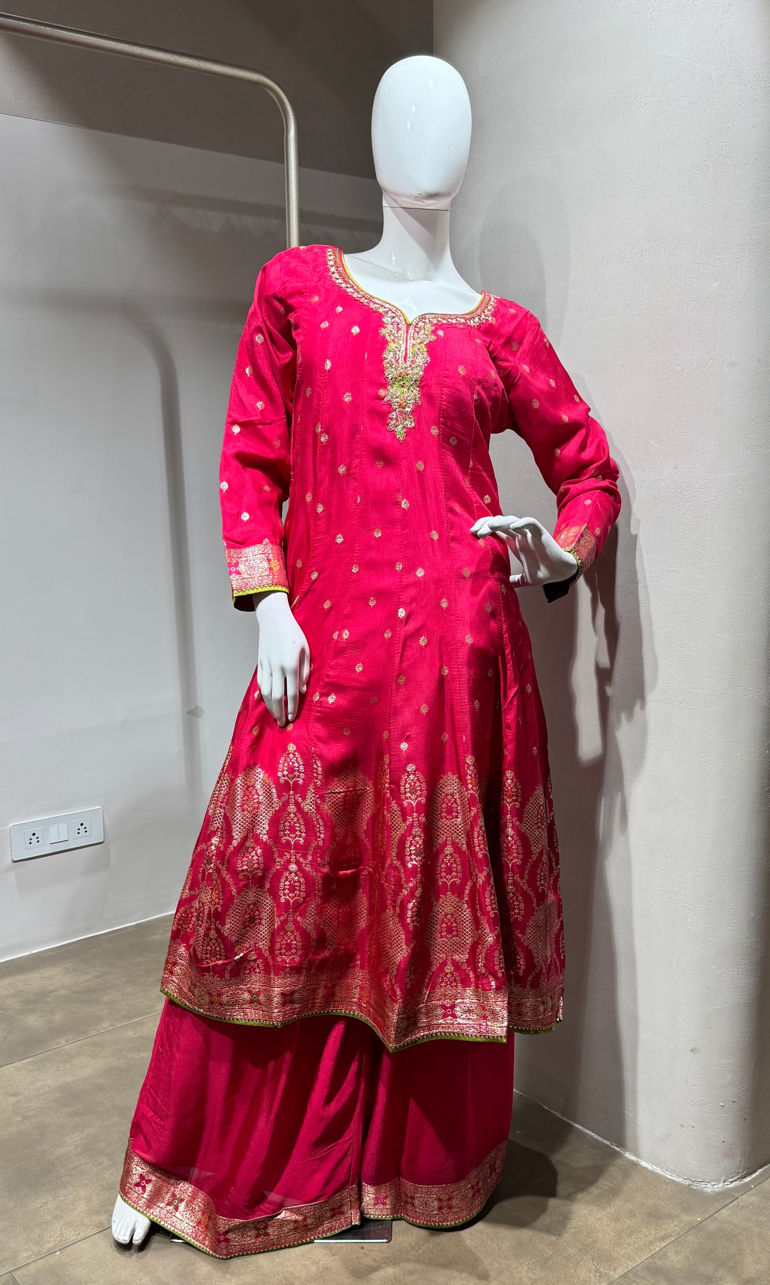 Pink Chinon Silk Embroidered Anarkali Suit