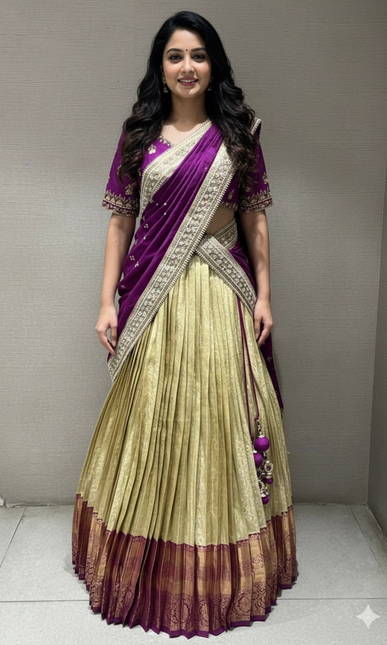 Violet pattu lehenga