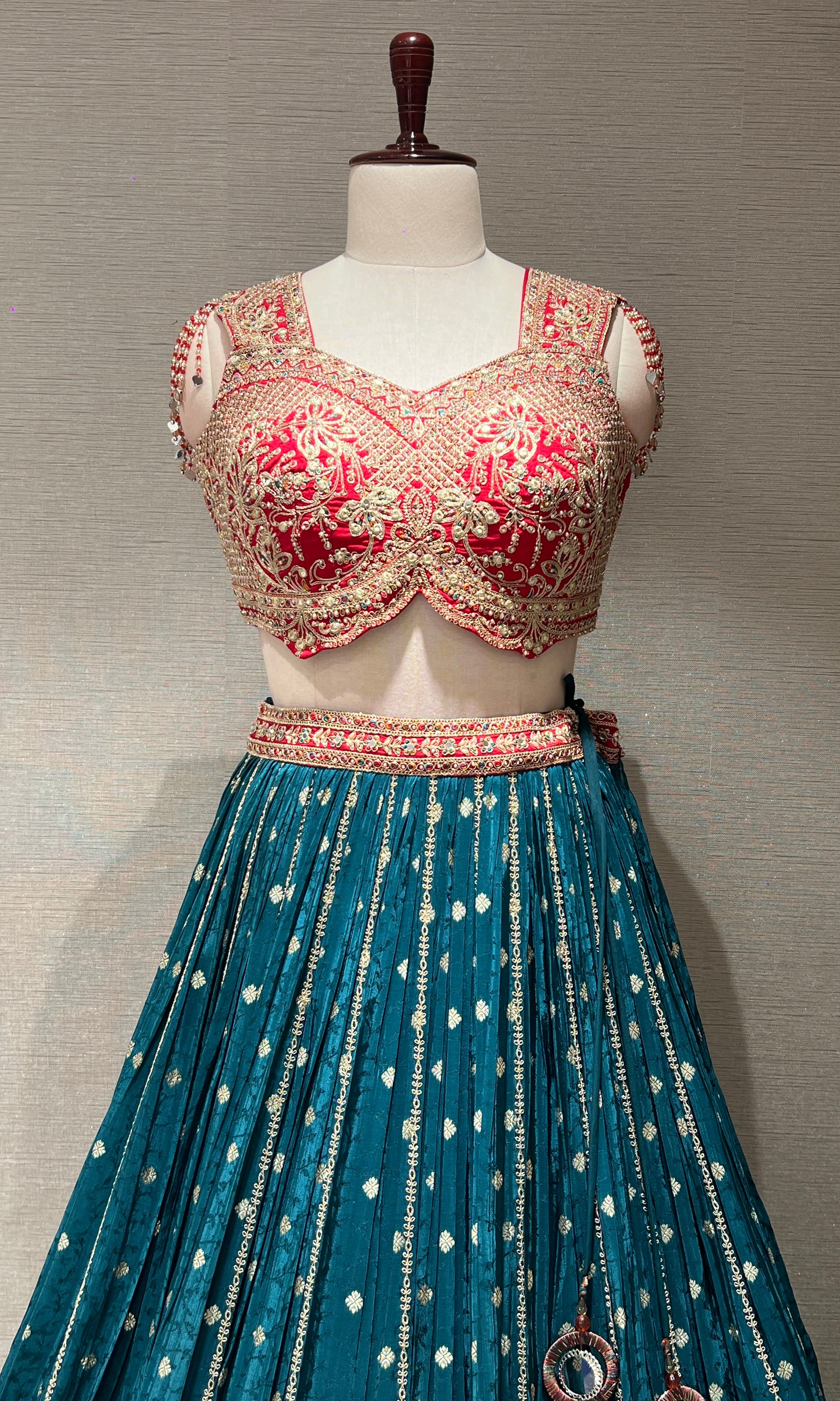 RED MULTI GOLDEN EMBROIDERED LEHENGA