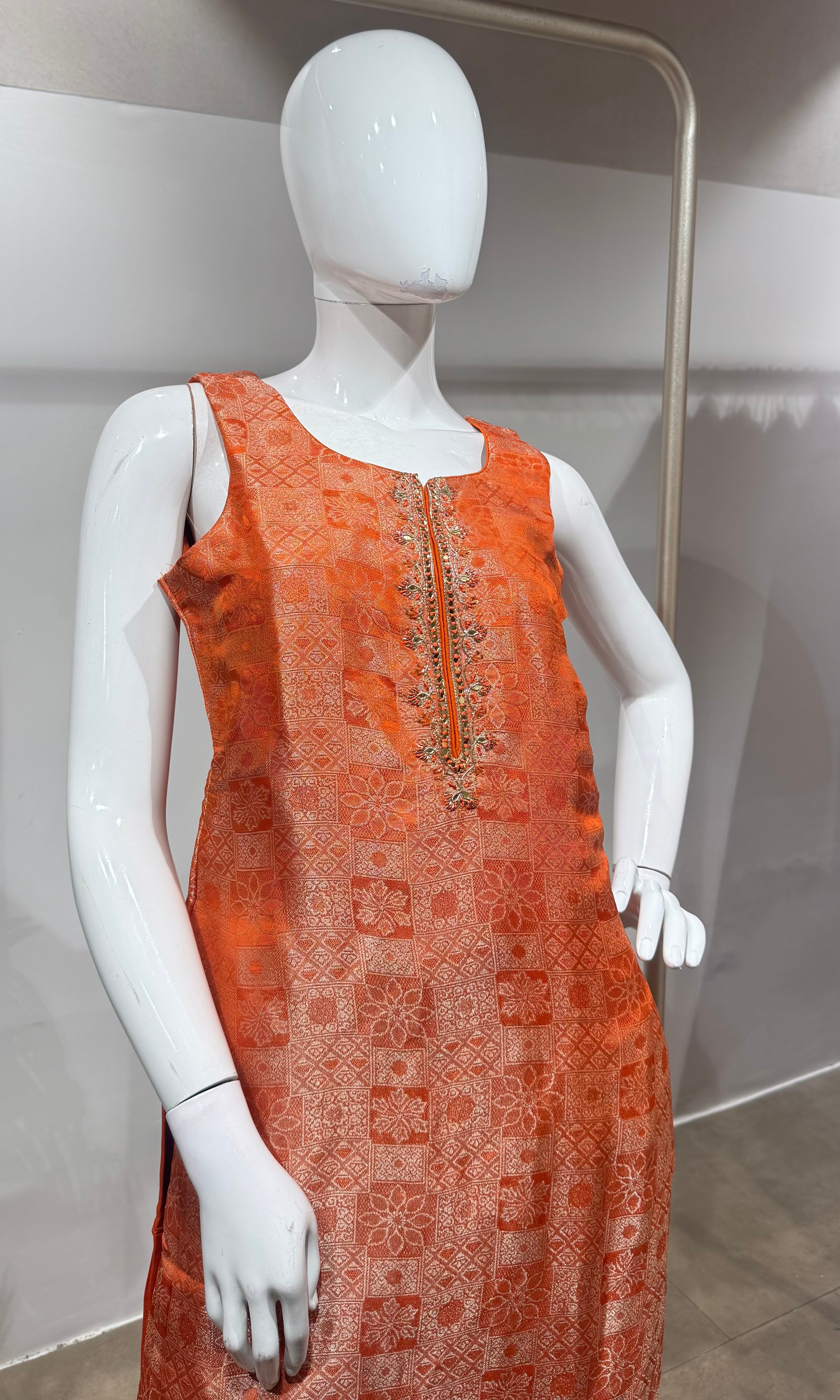 Orange banarasi silk kurta set