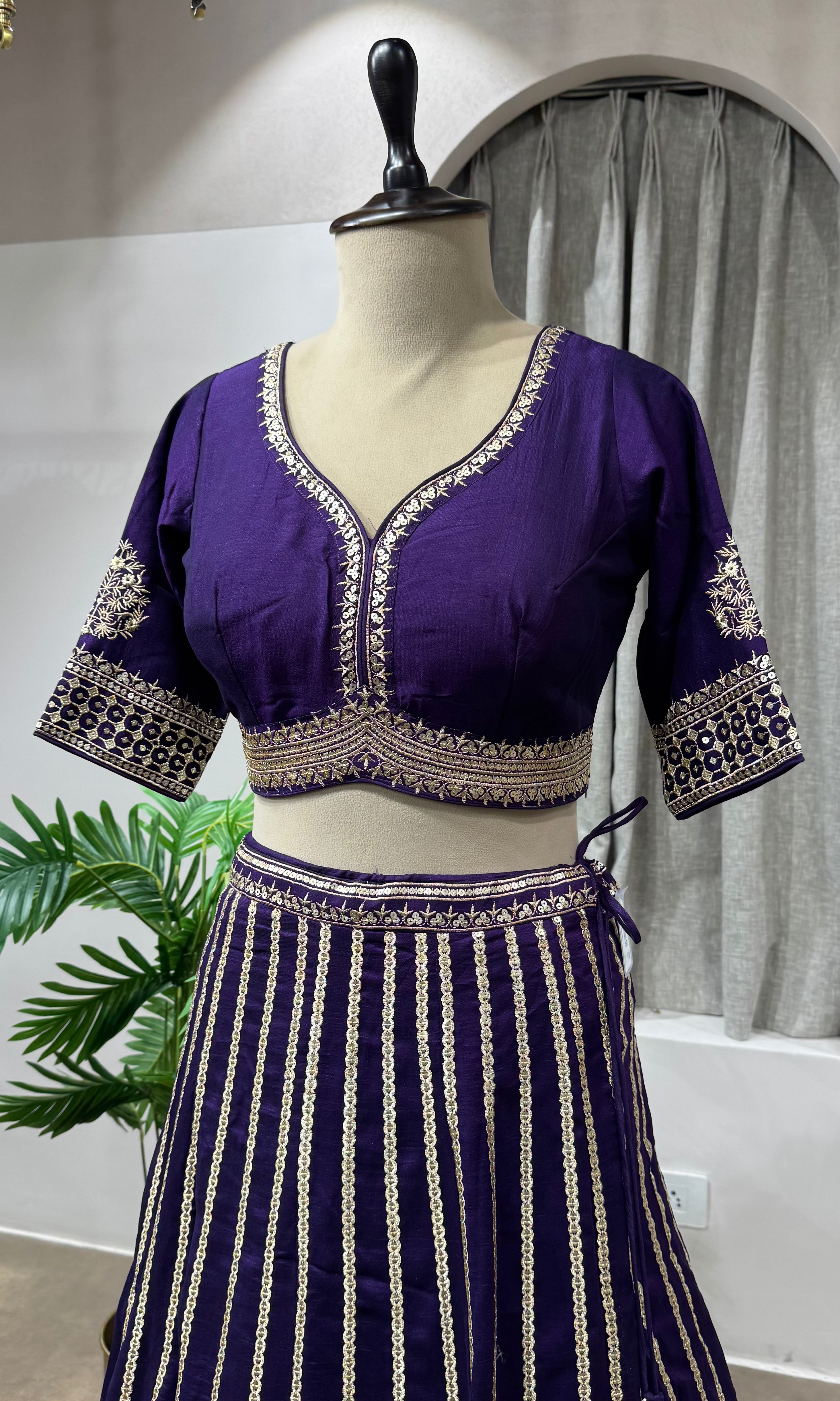 Purple Georgette Sequins Embroidery Lehenga