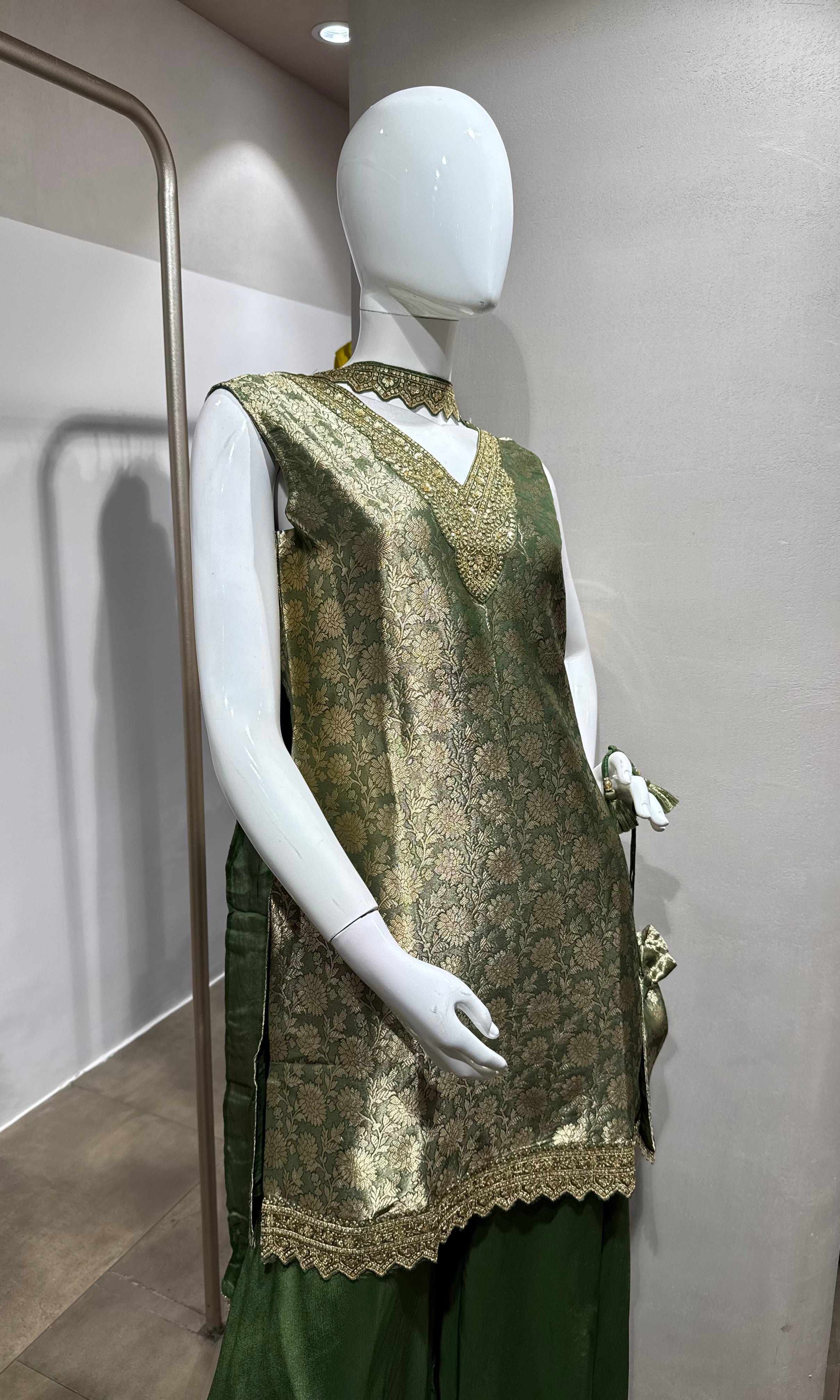 Green Embroidered Silk Sharara Suit With Dupatta