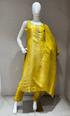 Yellow silk jaquard Kurta set