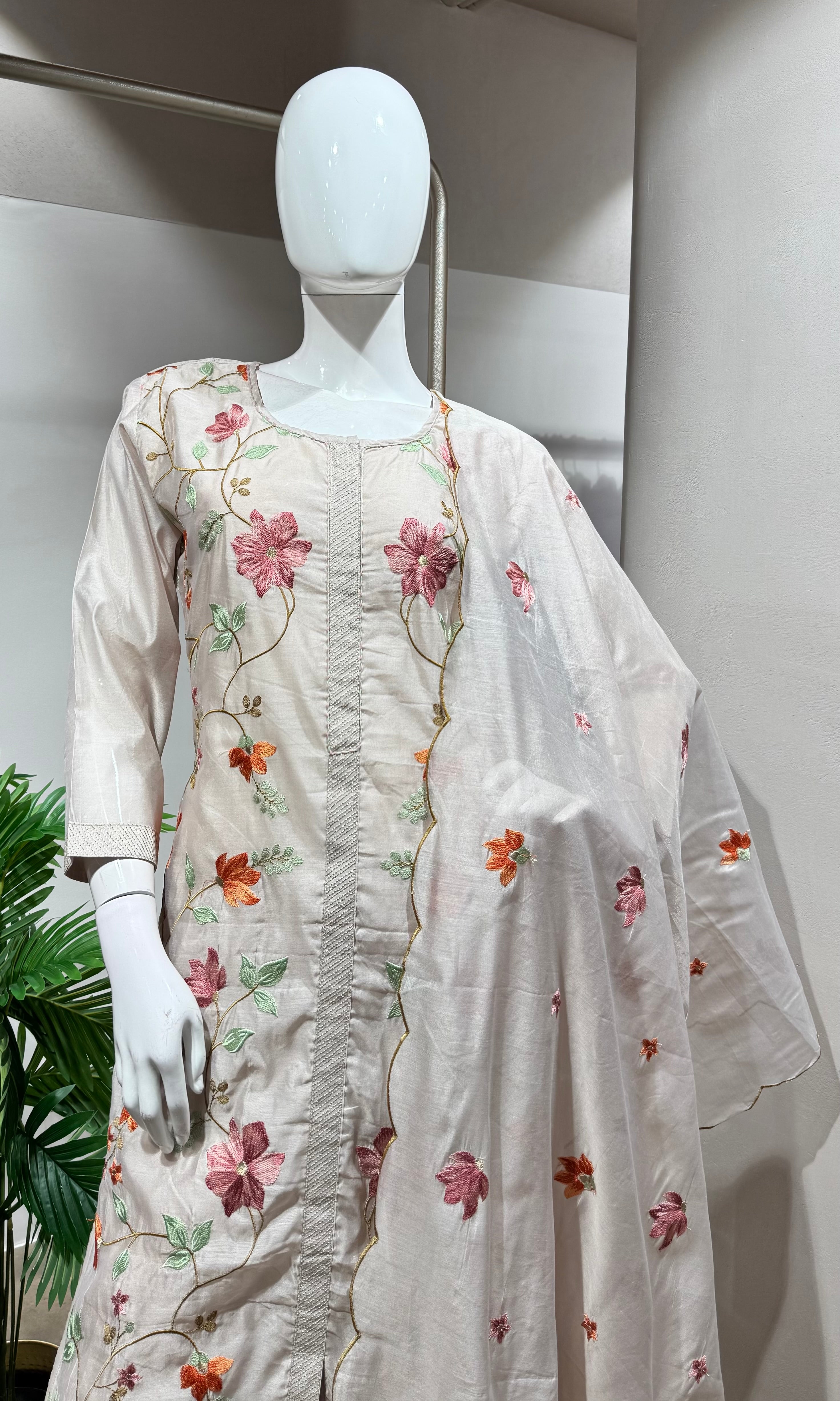 GREY Cotton Embroidered Kurta set