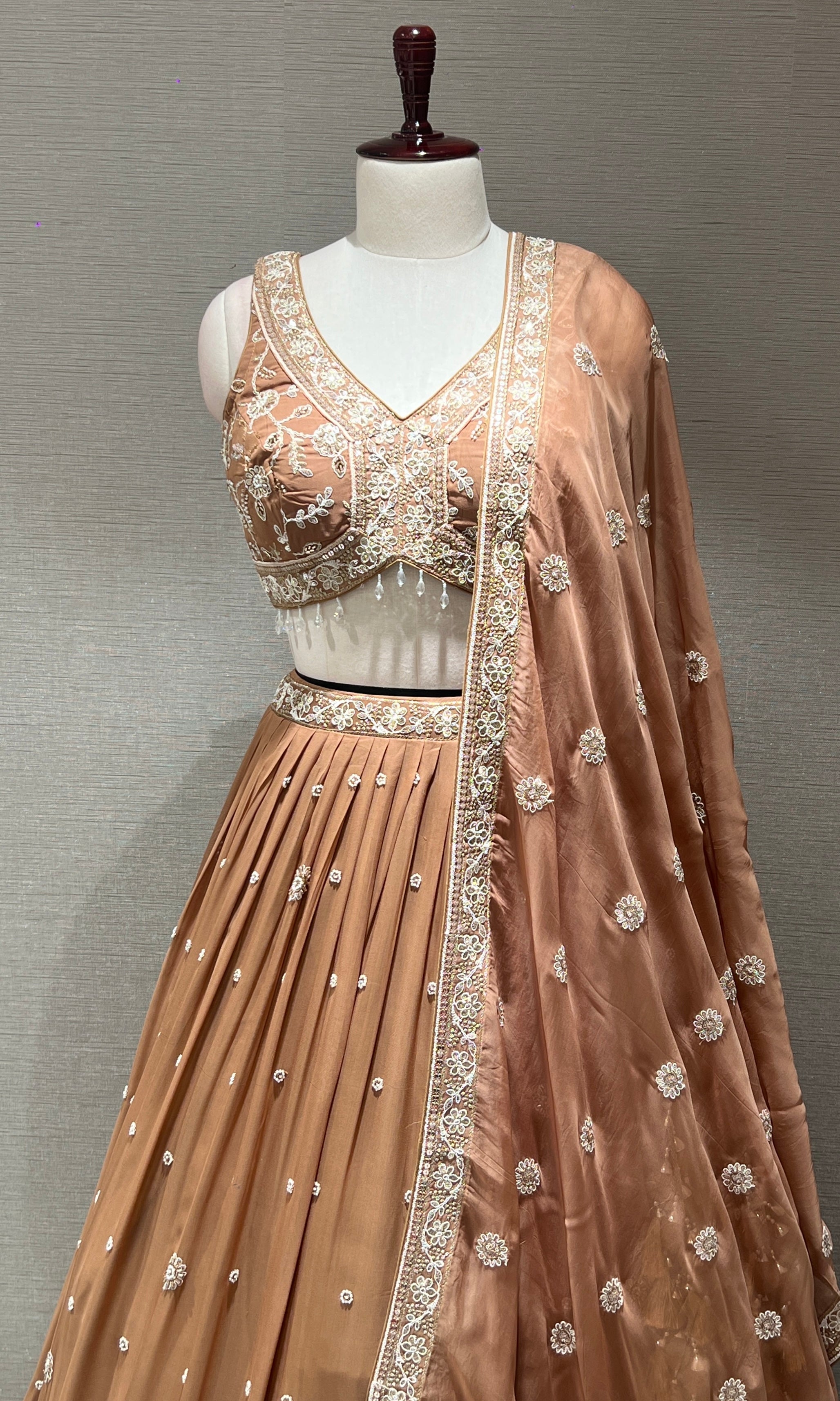 Chocolate Bronze Sequin Embroidered Lehenga Set