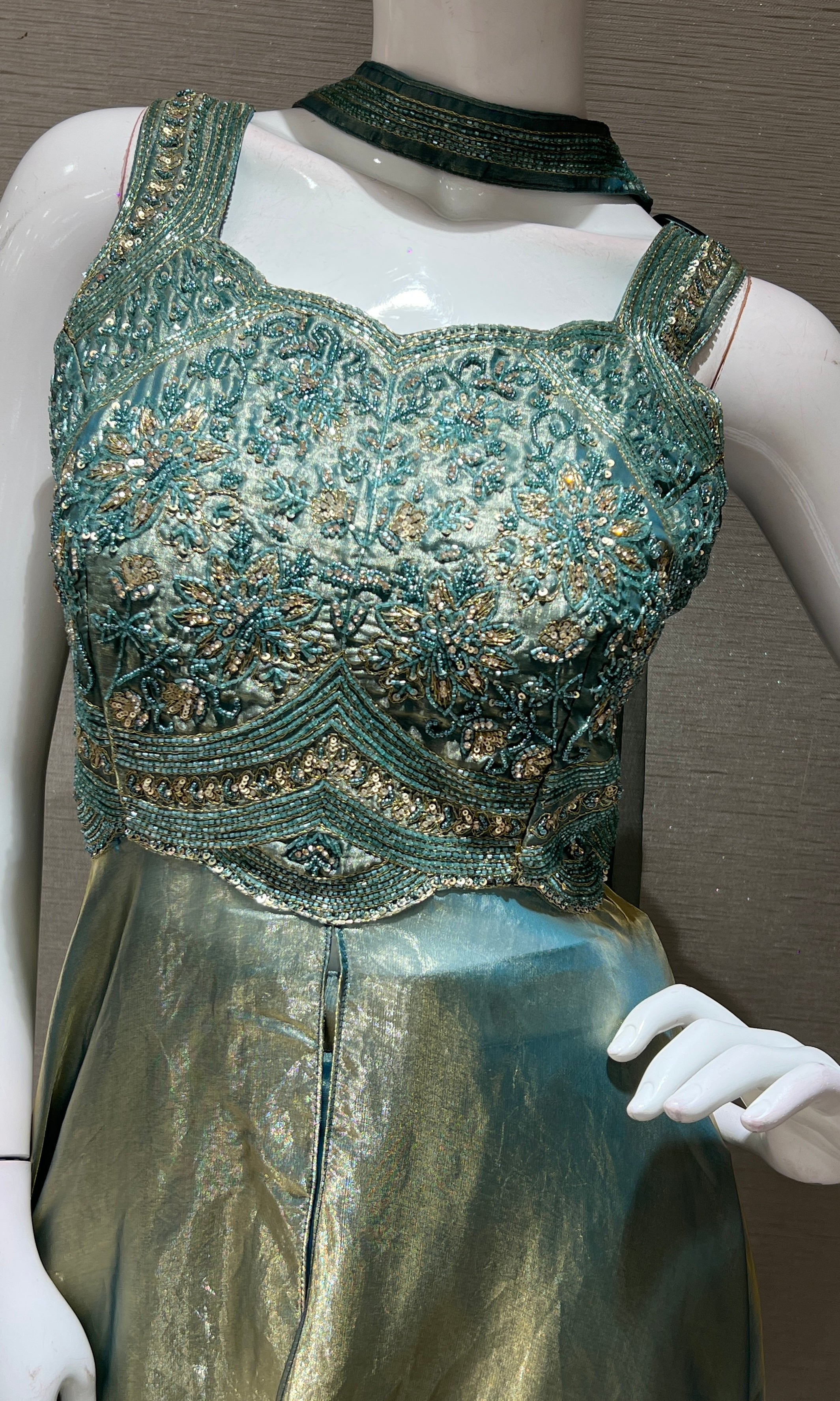 SEA GREEN EMBROIDERED ANARKALI LONG DRESS