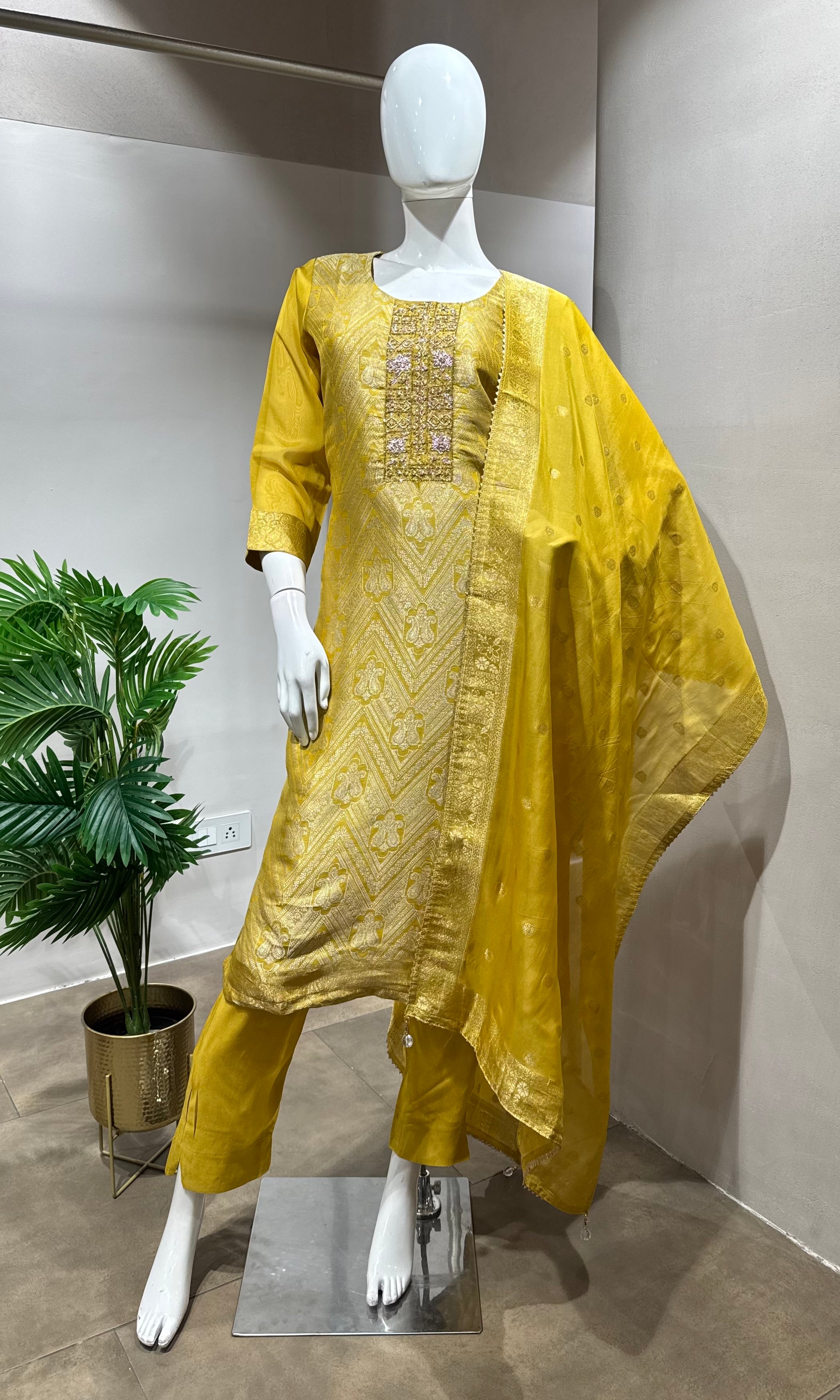 yellow EMBROIDERED kurta set
