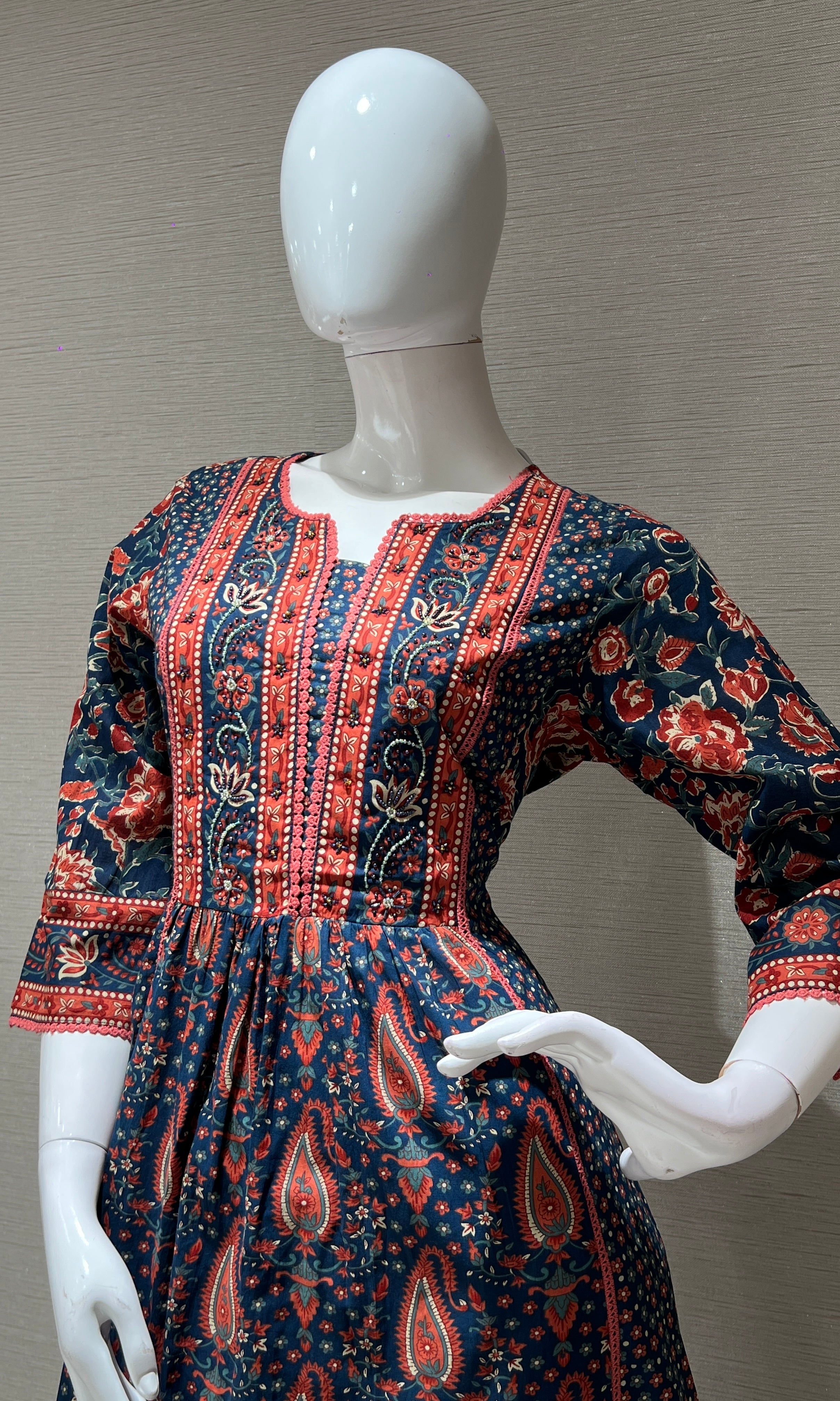 Navi blue Floral Kurta Set with Dupatta