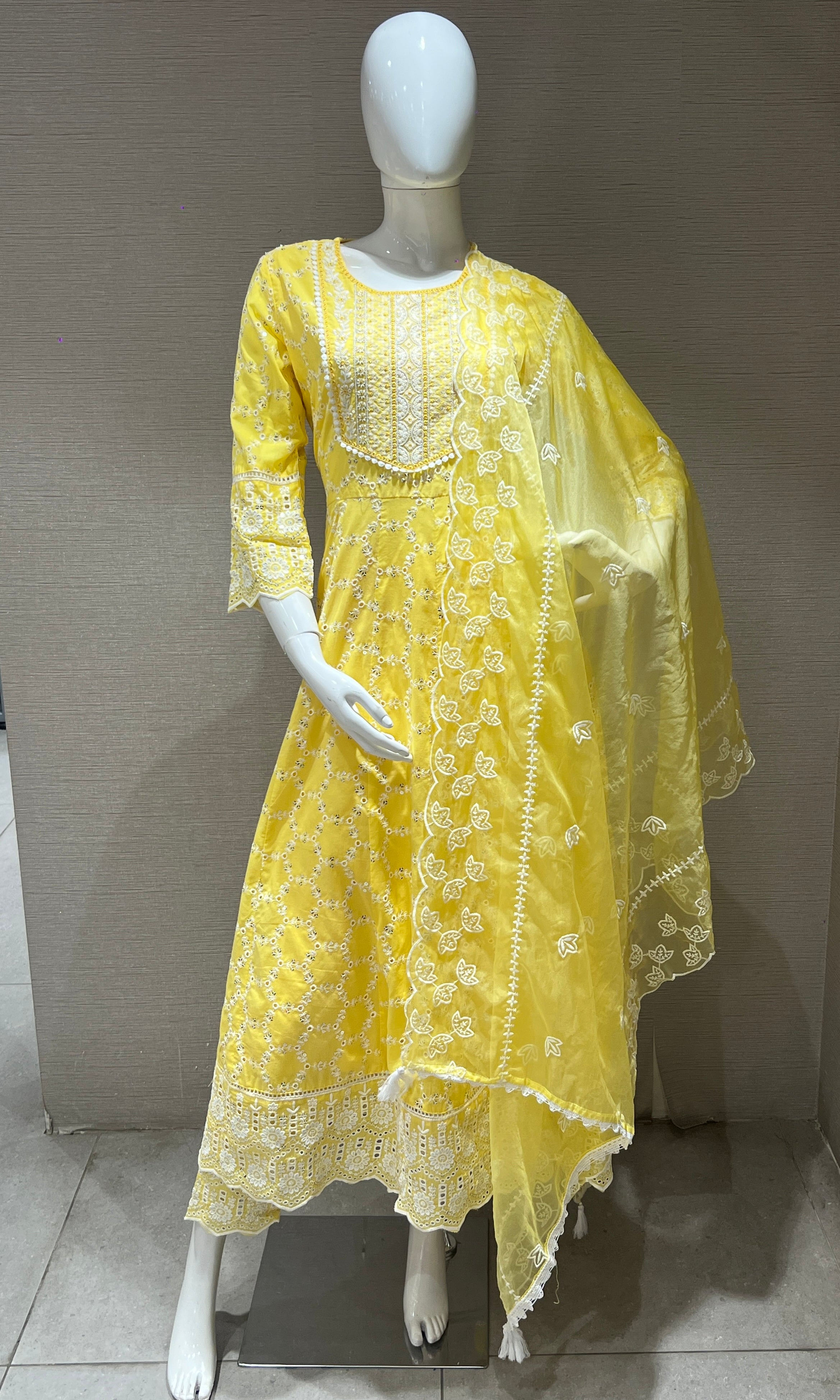 Yellow cotton Anarkali