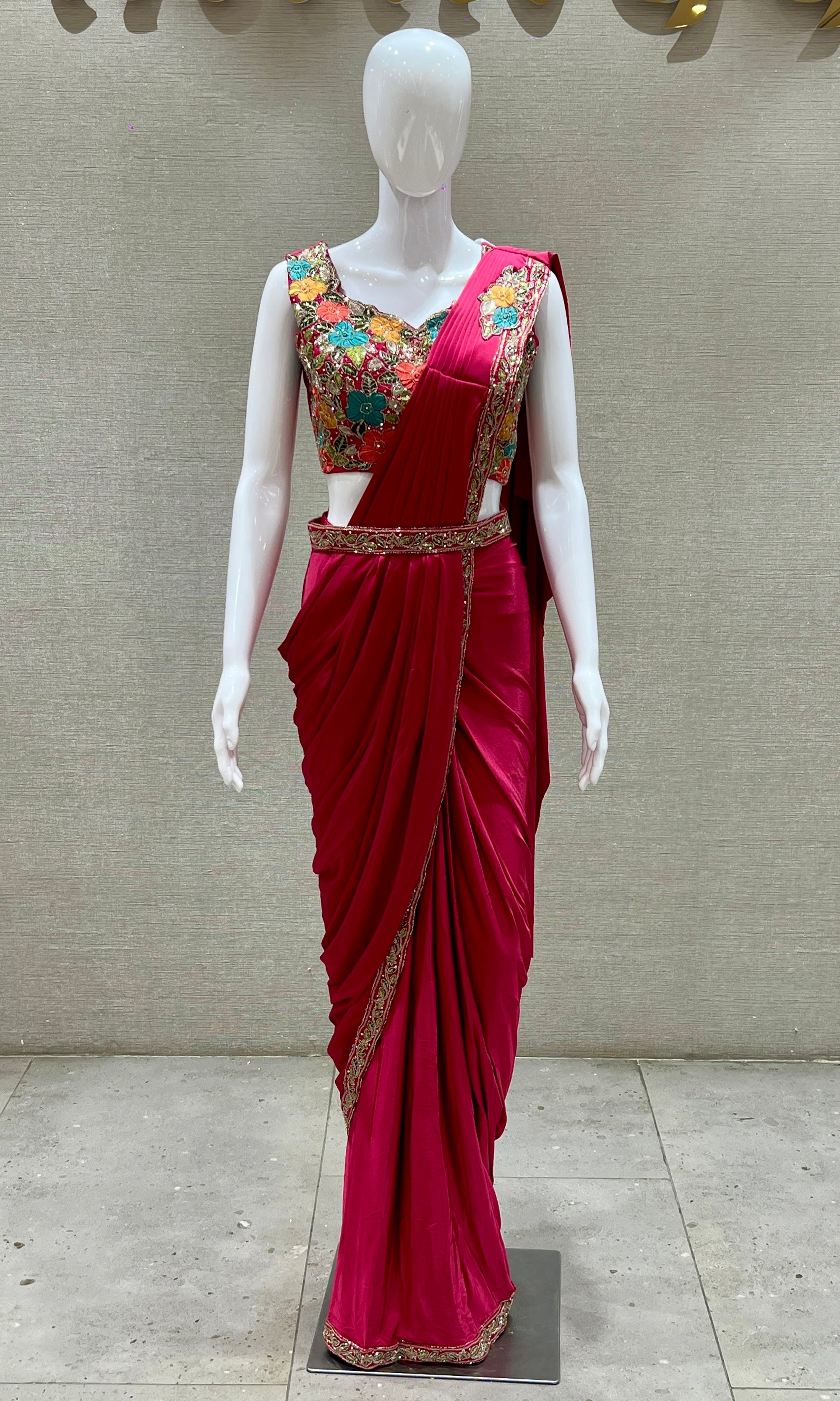 Pink one minute saree