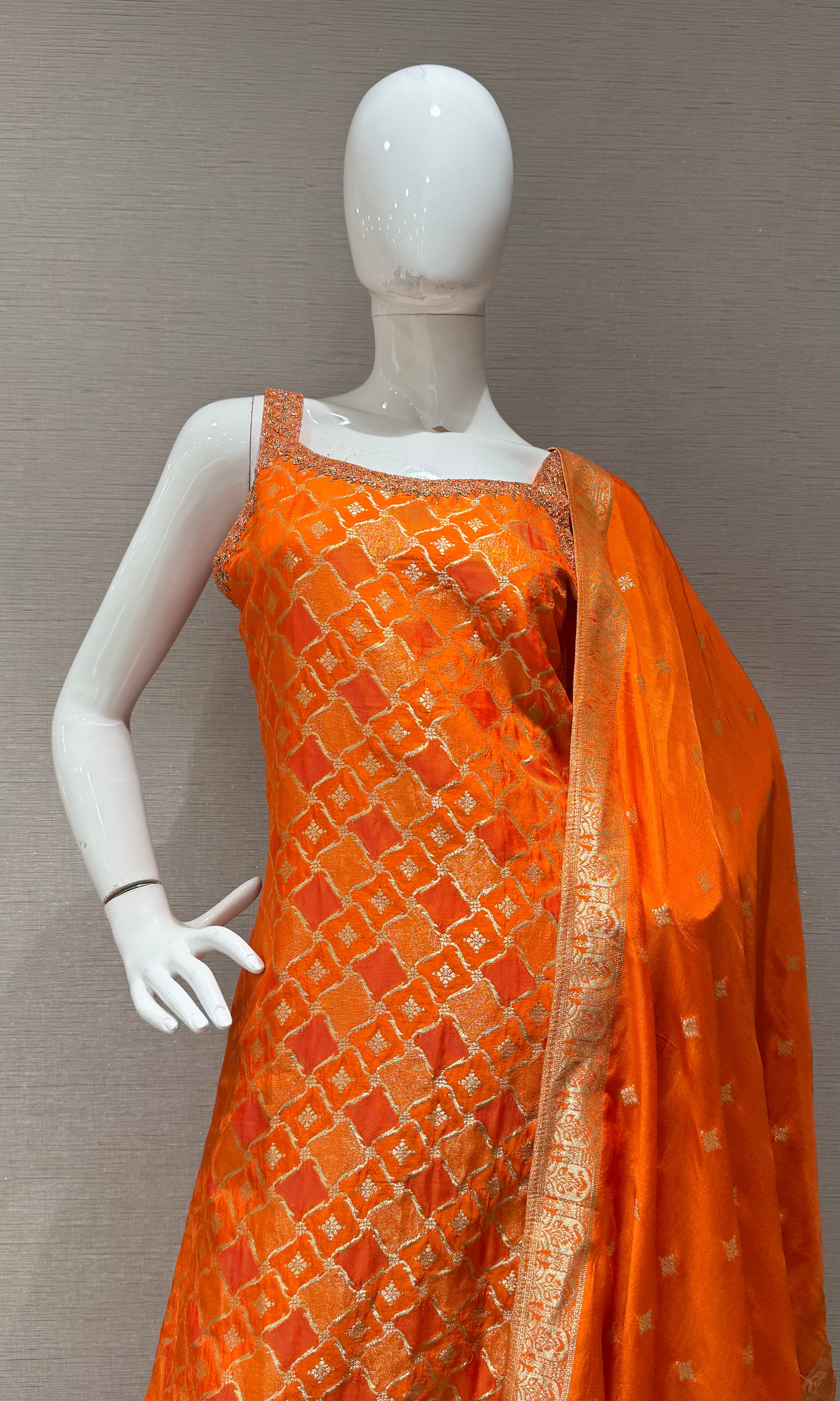 Orange Geometric Ethnic Kurta Set