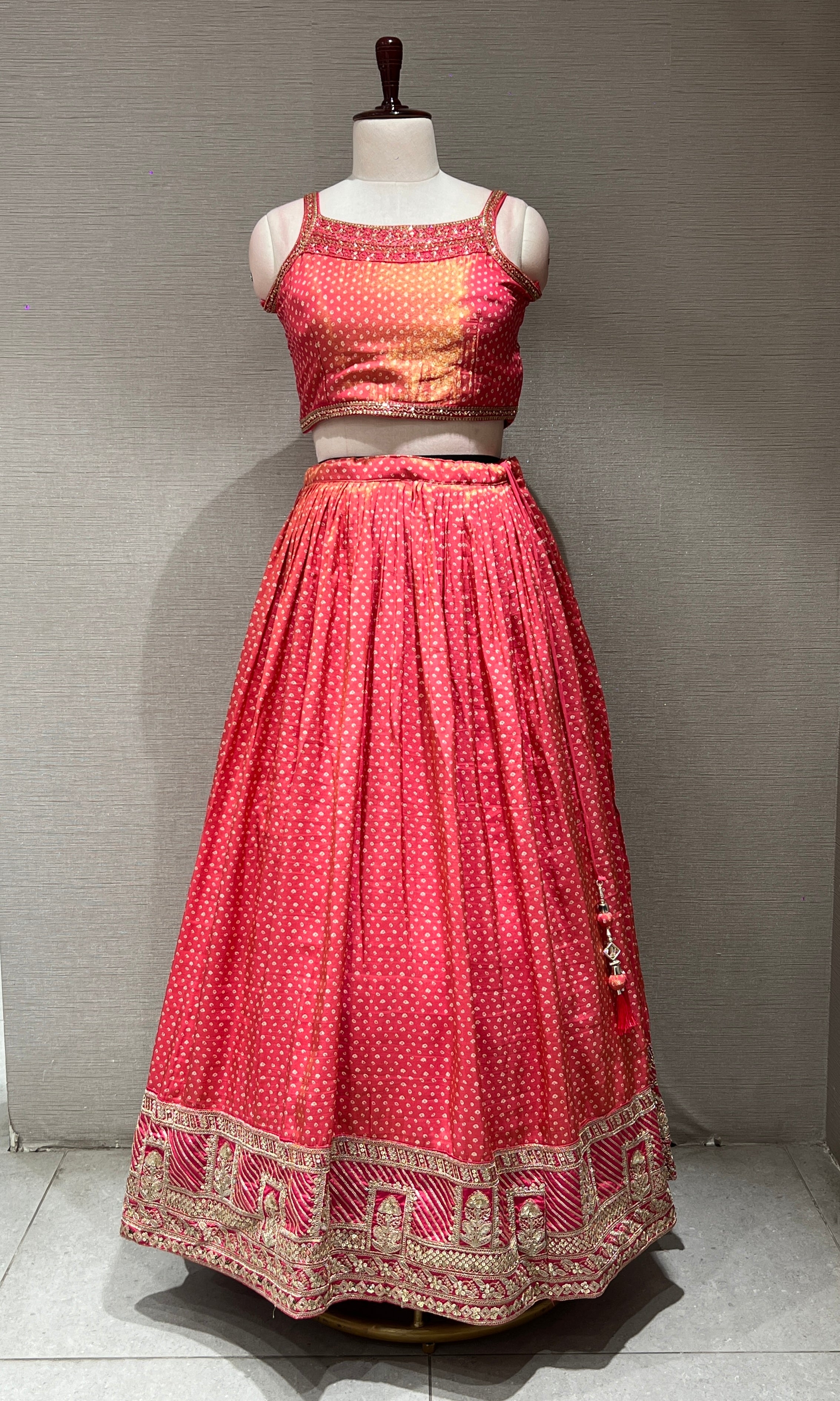 pink silk bandhani with zardosi work LEHENGA