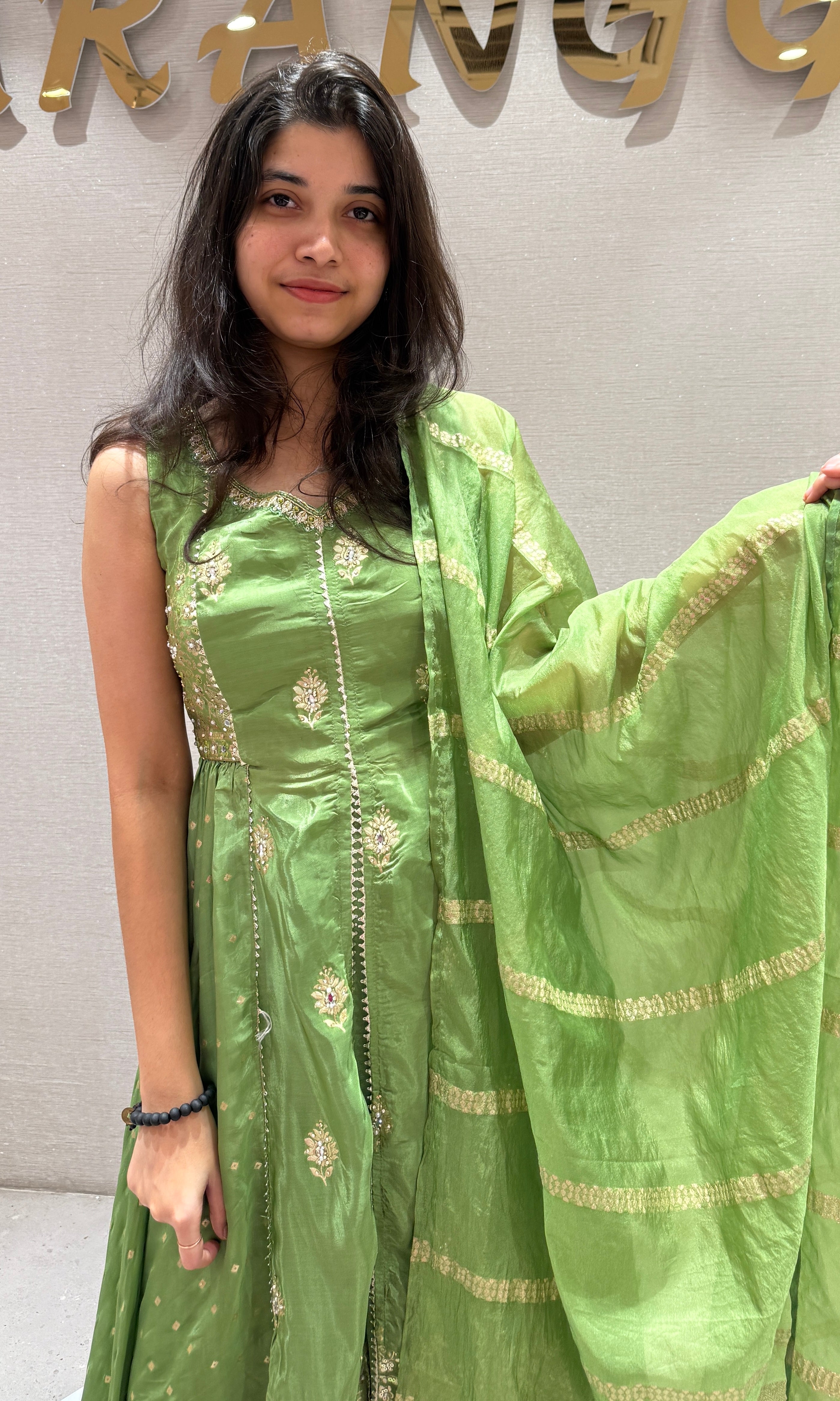 Green Floral Embroidery ANARKALI Palazzo SET