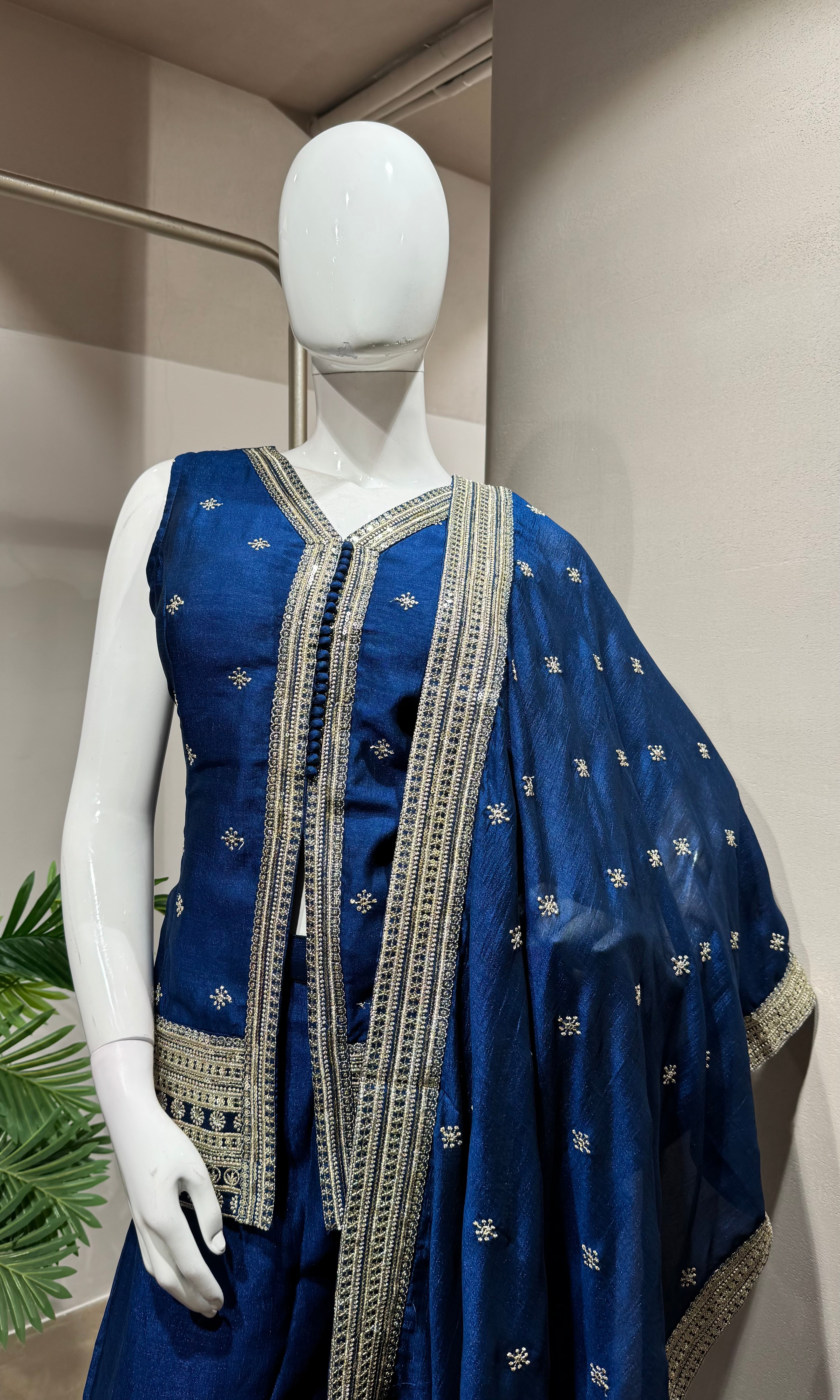 Blue Gold Embroidery sharara set