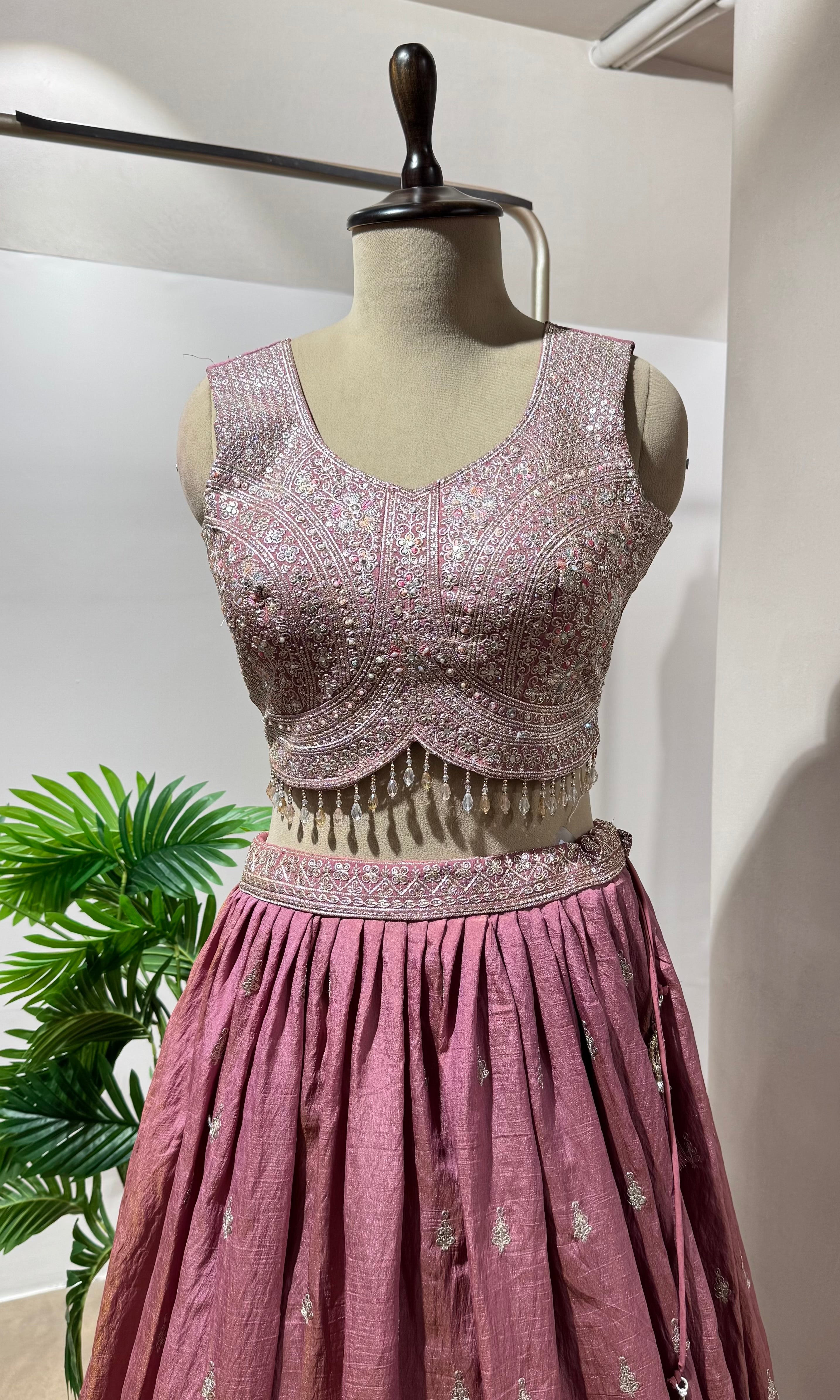 Onion pink Silk Lehenga with Intricate Zari Work