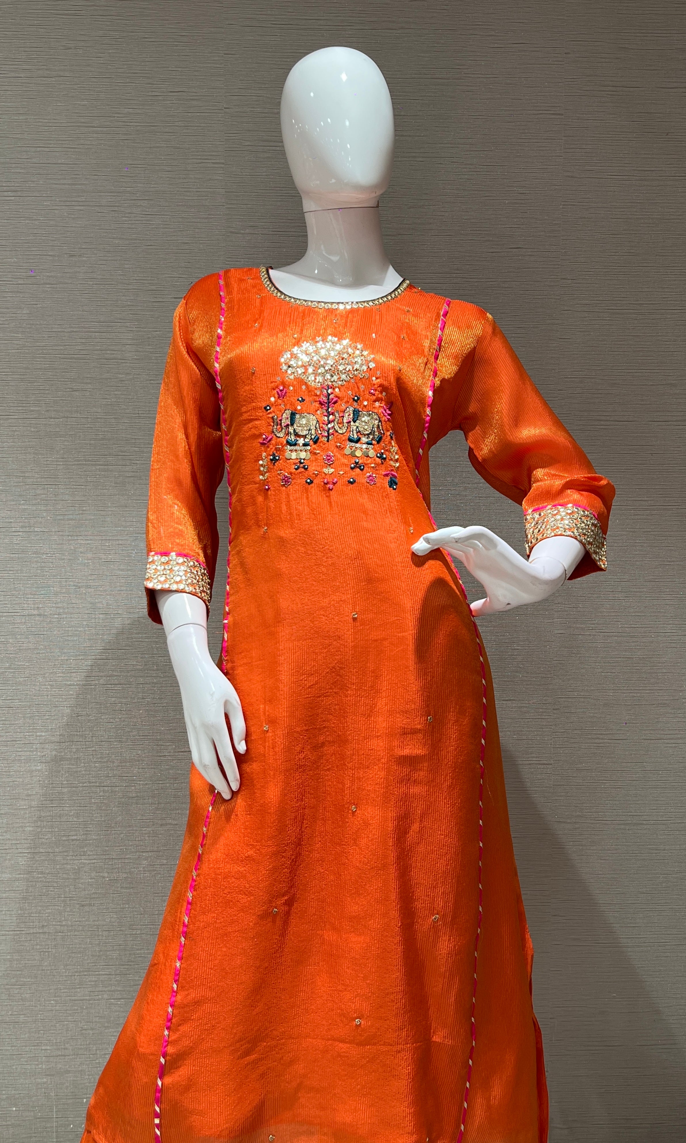 ORANGE EMBROIDERED kurta set with dupatta