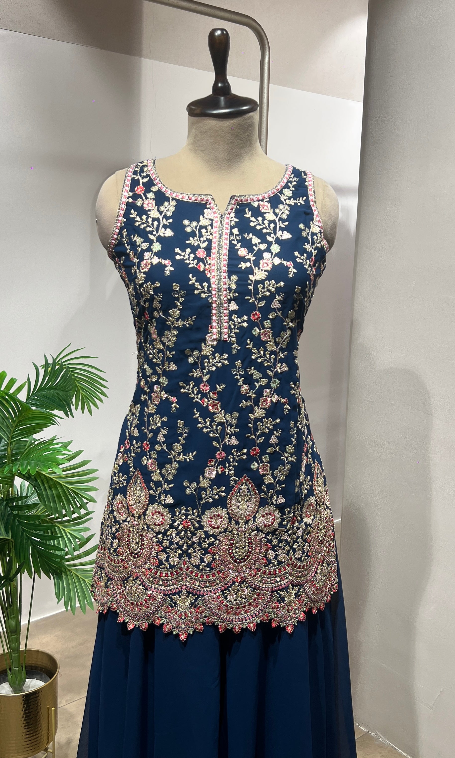 Blue Sequin & Zari Embroidered Sharara Suit