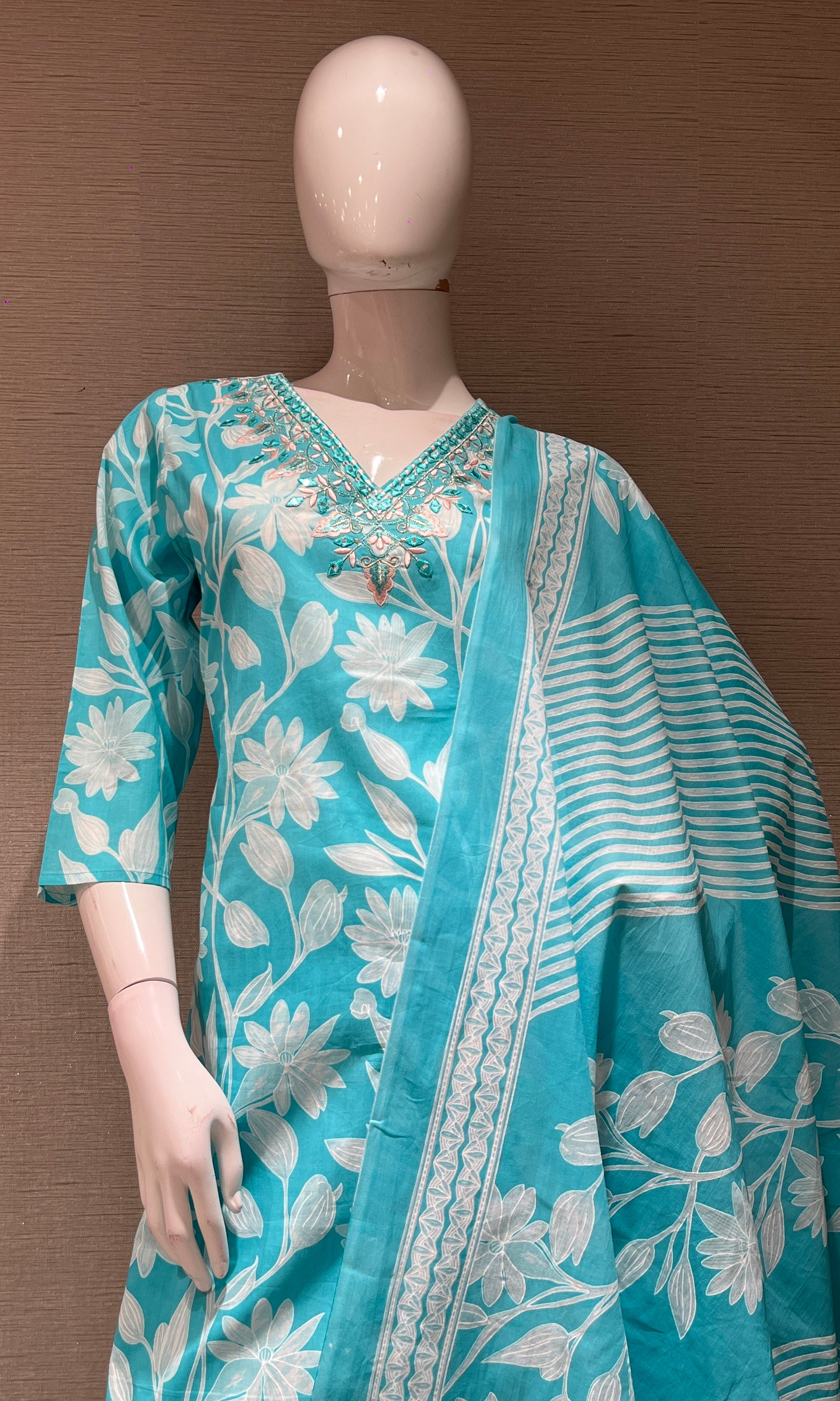 Light blue FLORAL PRINT kurta set