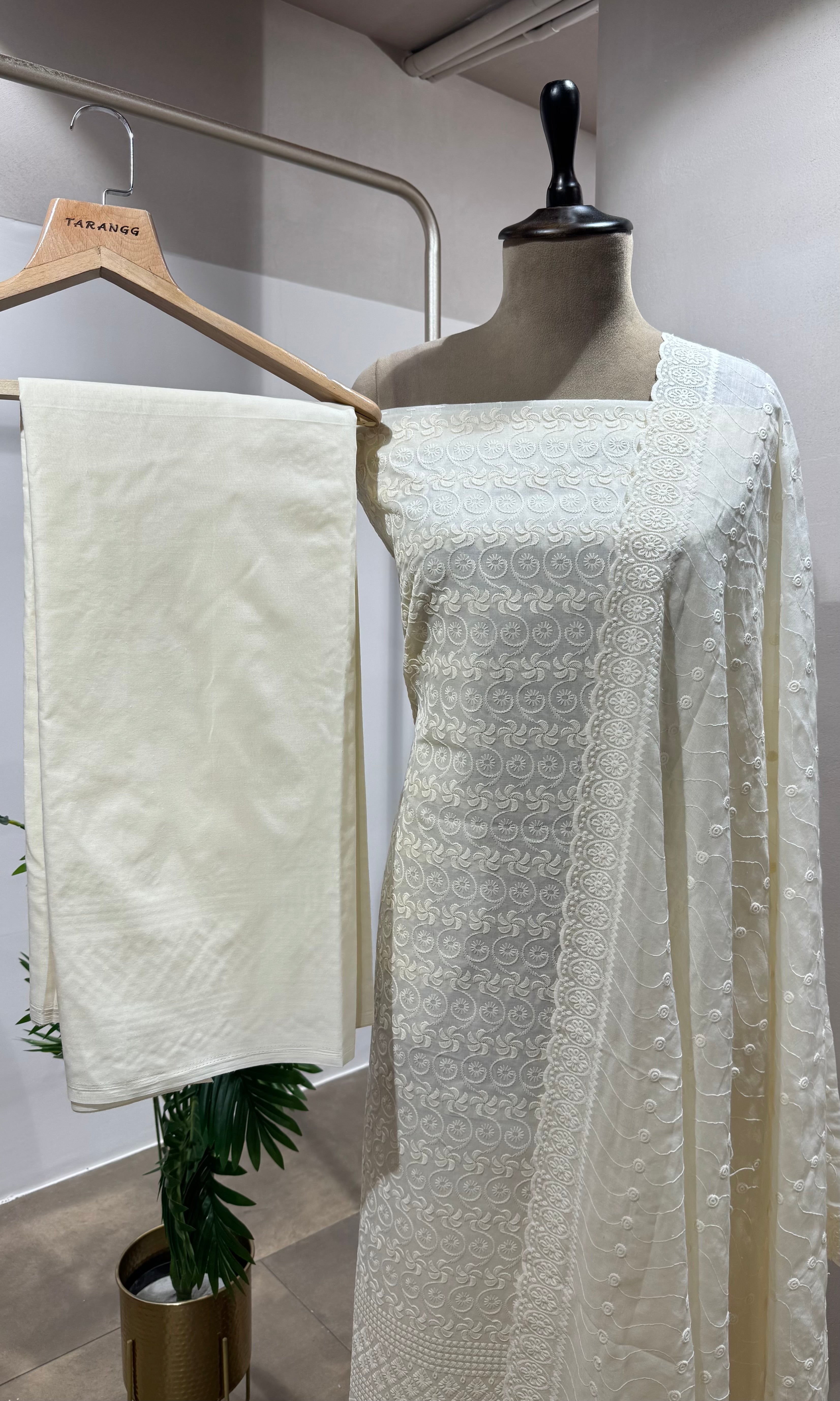 CREAM CHIKANKARI DRESS MATERIAL