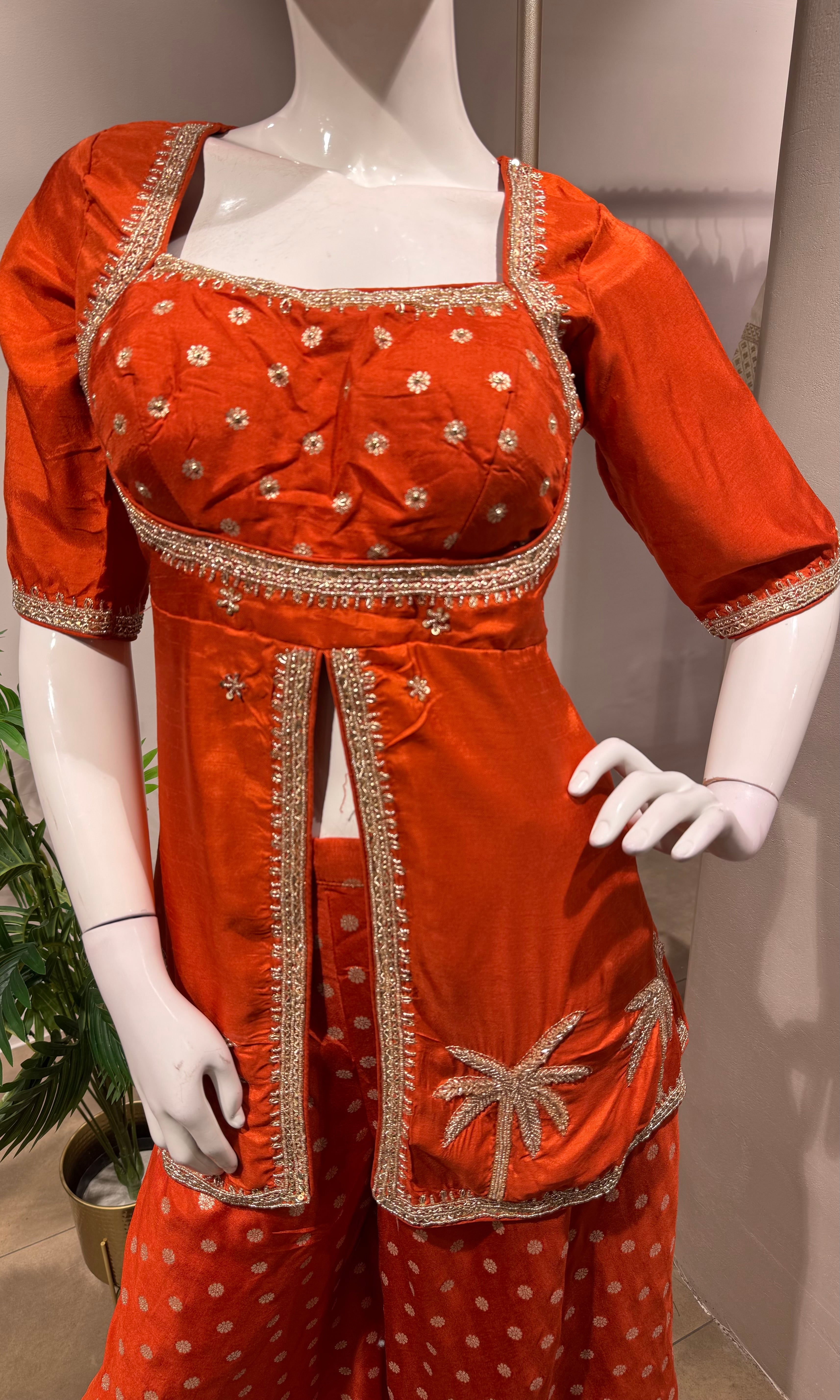 RUST PEPLUM FRONT SLIT PALAZZO SET