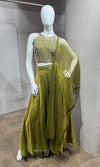 green embellished halter-neck palazzo set