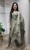 Green floral print embroidered kurta set